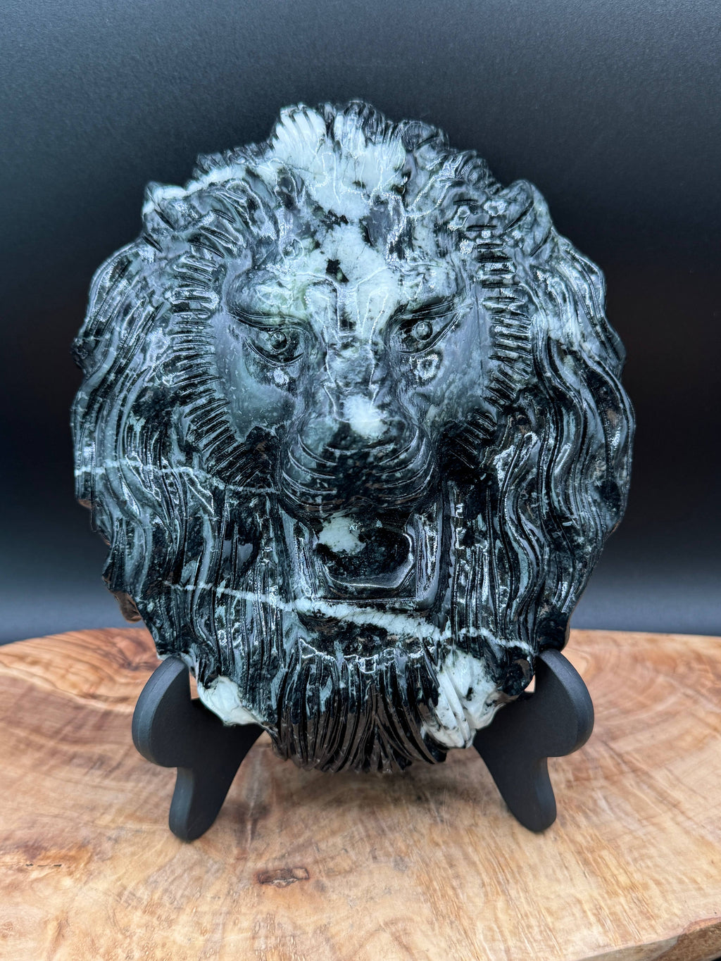 Jasper Leo Lion head carving w/ stand 4.3 lb