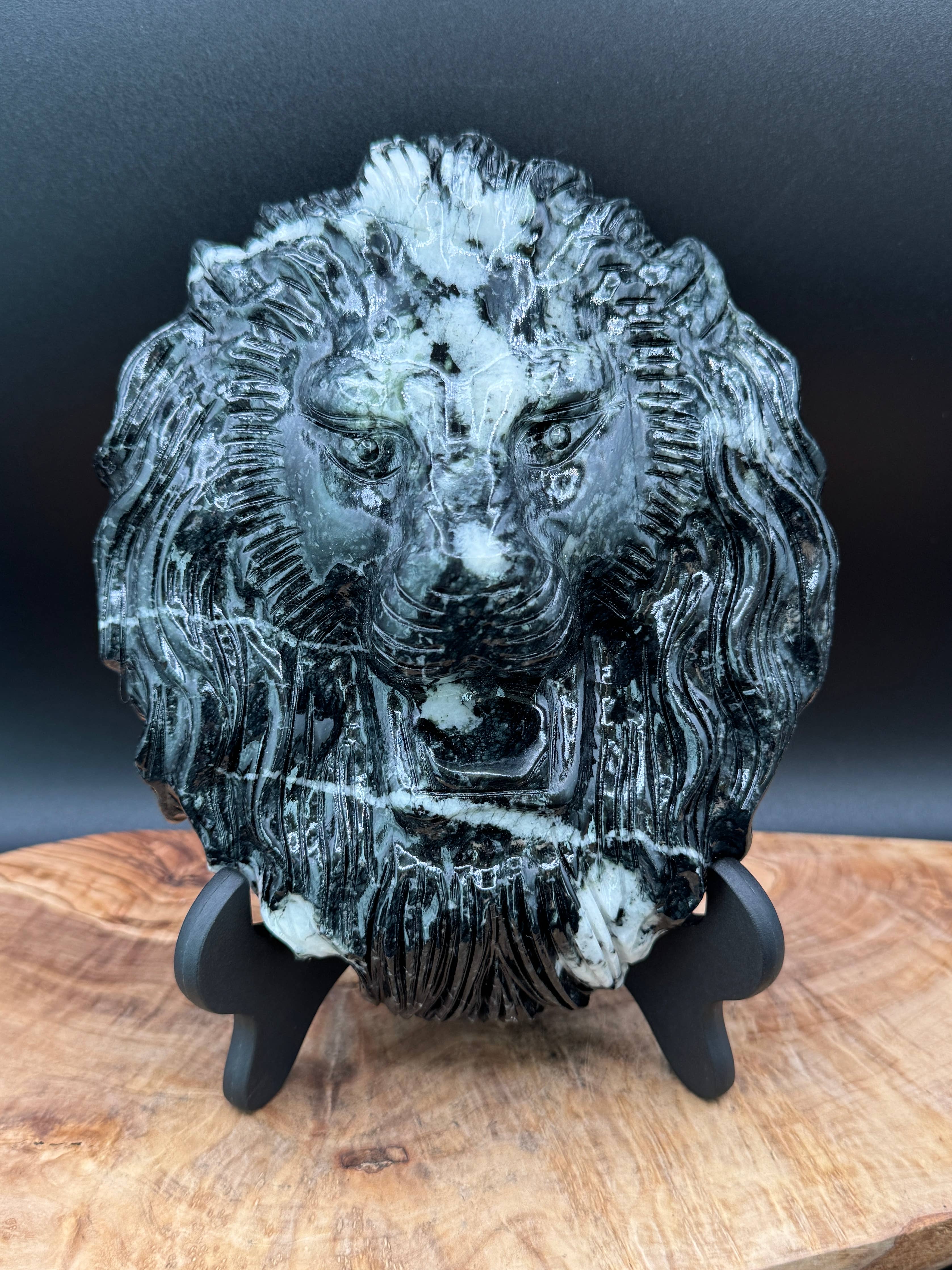 Jasper Leo Lion head carving w/ stand 4.3 lb