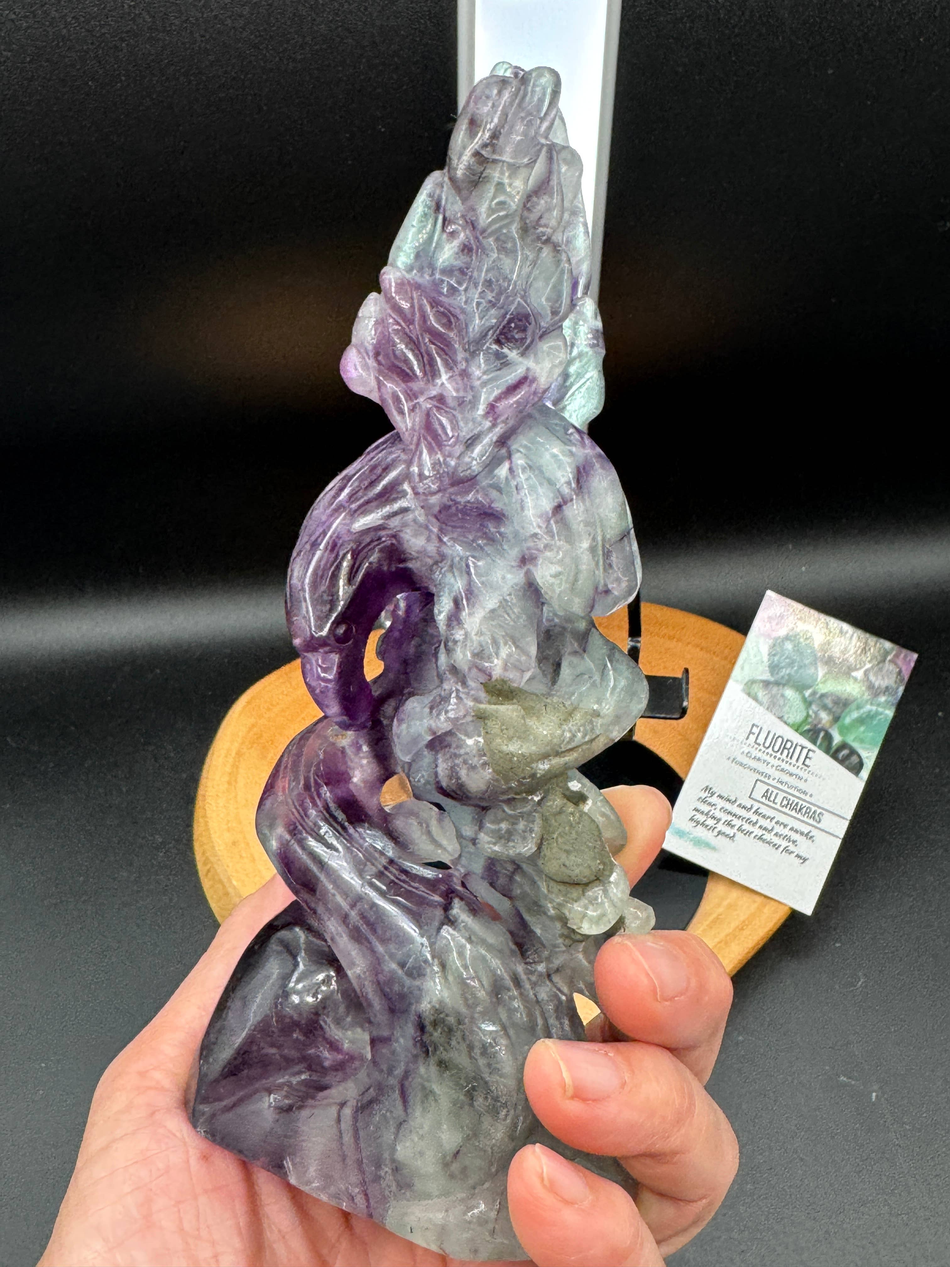 Rainbow Fluorite Eagle & Snake Carving