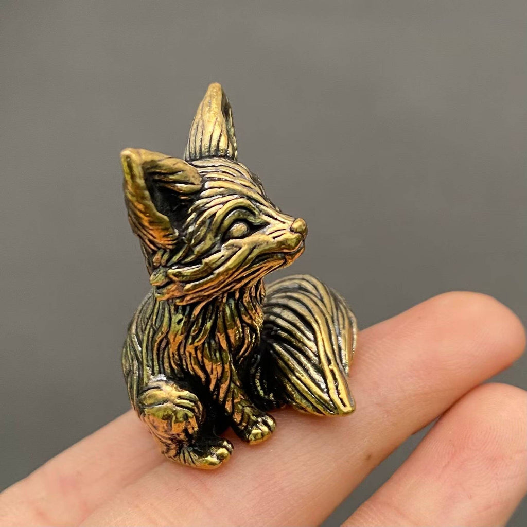 Solid Brass Curled Fox Figurine