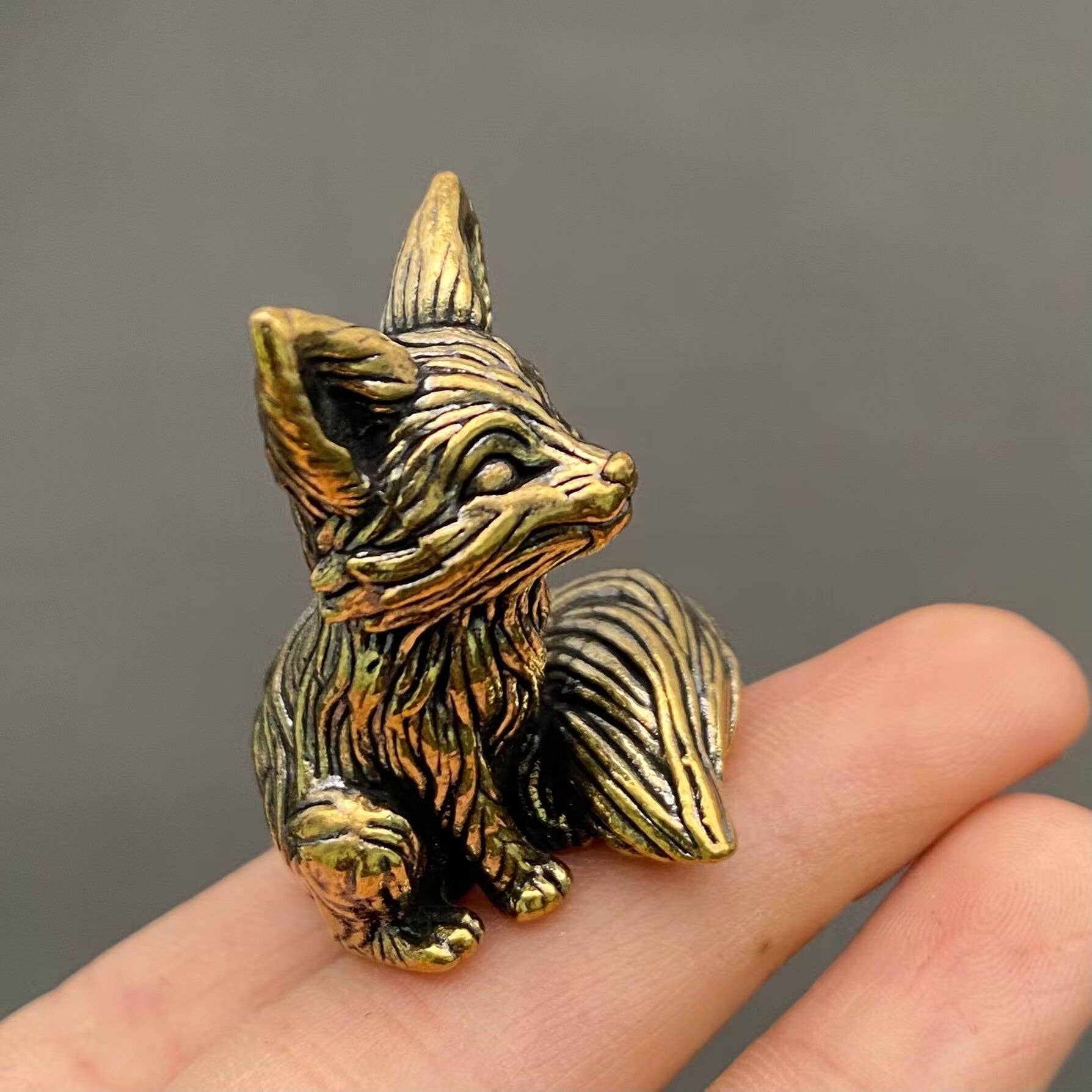 Solid Brass Curled Fox Figurine