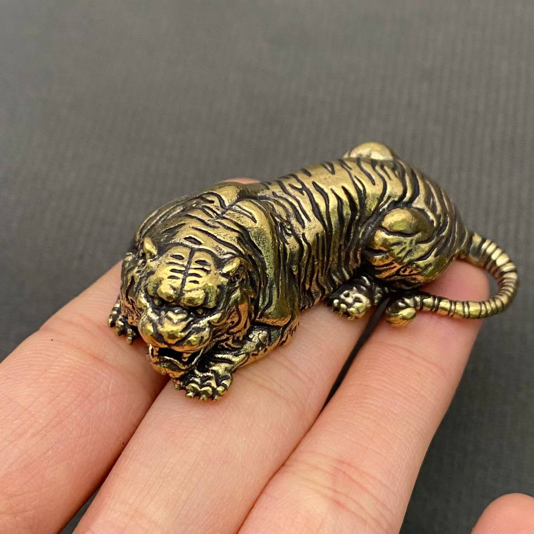 Solid Brass Resting Tiger Figurine
