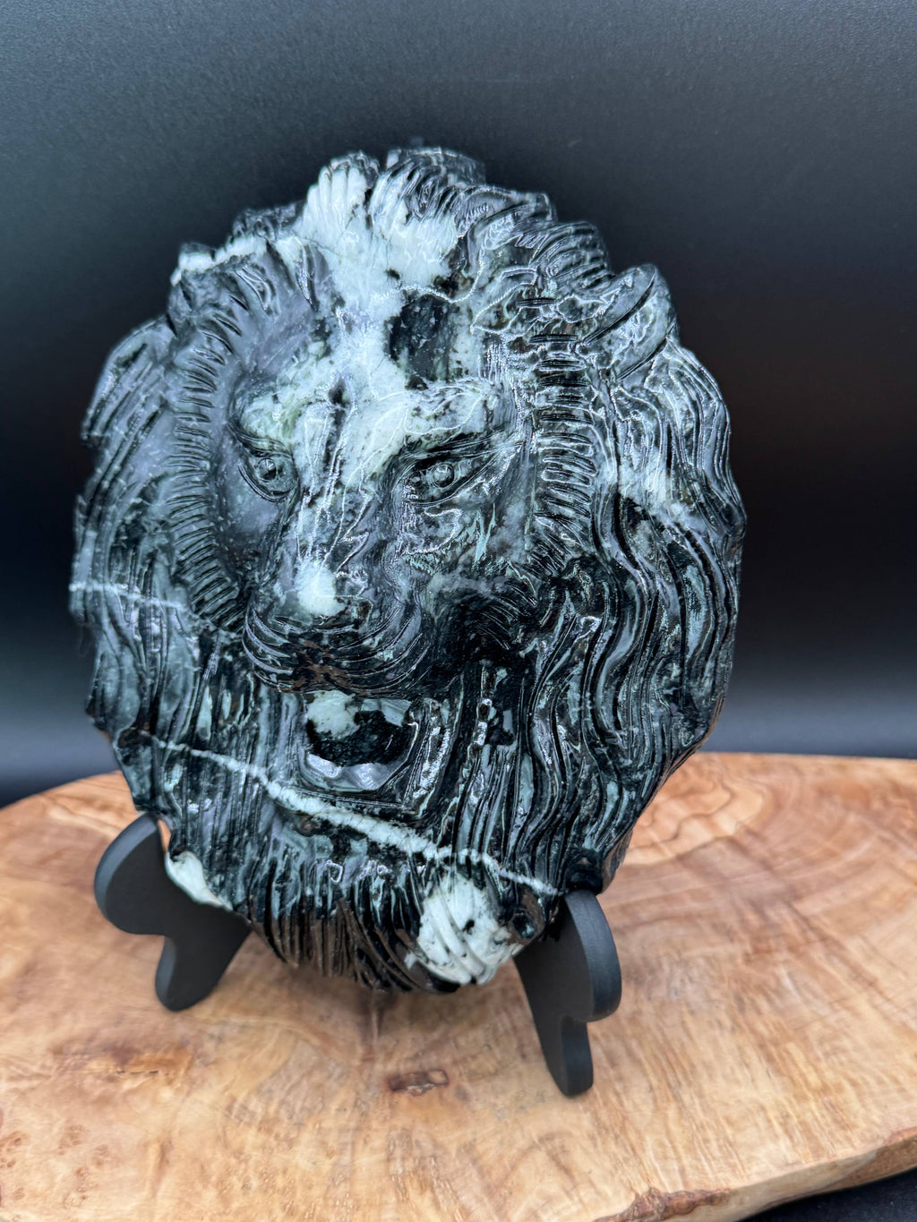 Jasper Leo Lion head carving w/ stand 4.3 lb
