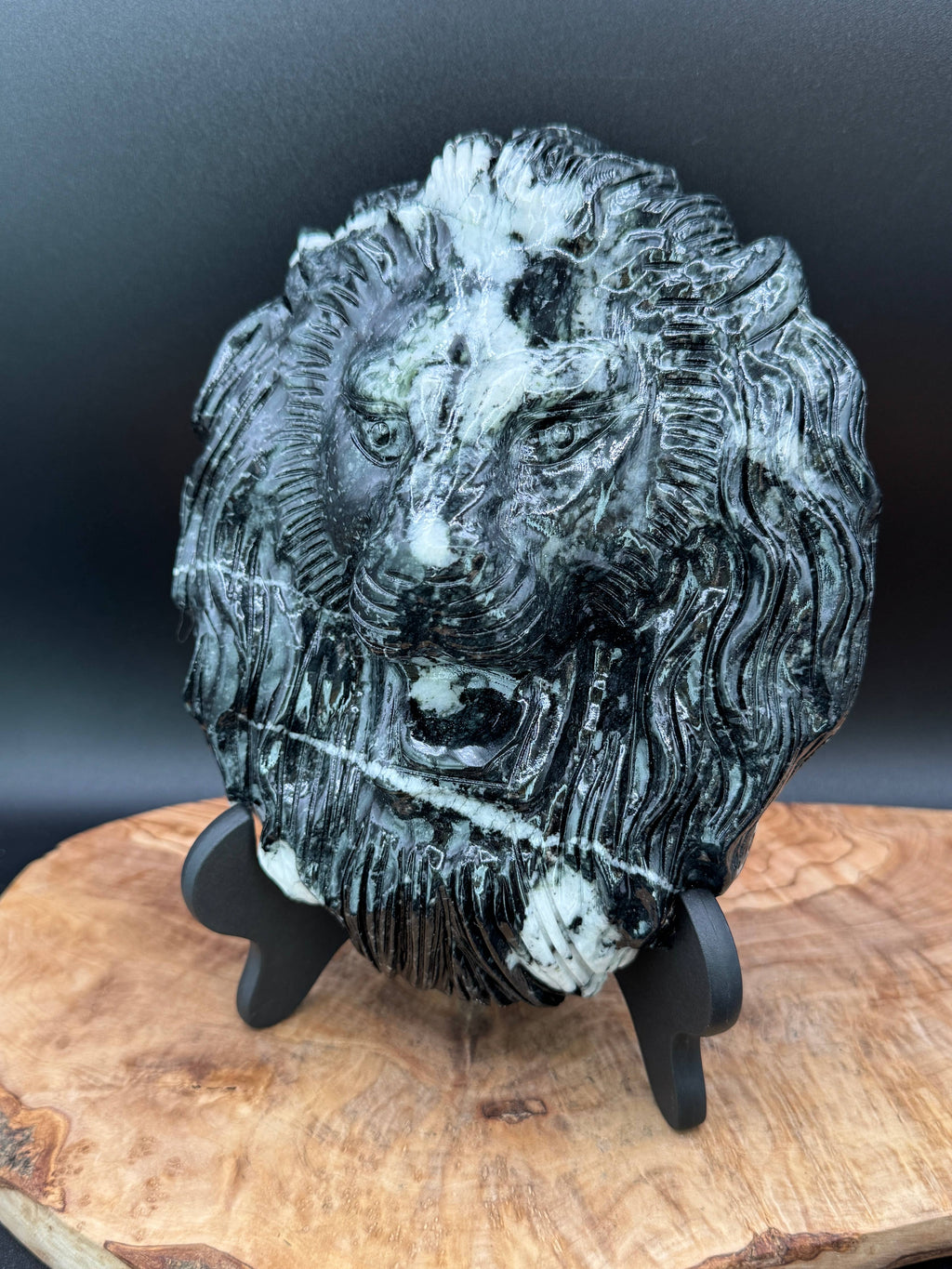 Jasper Leo Lion head carving w/ stand 4.3 lb