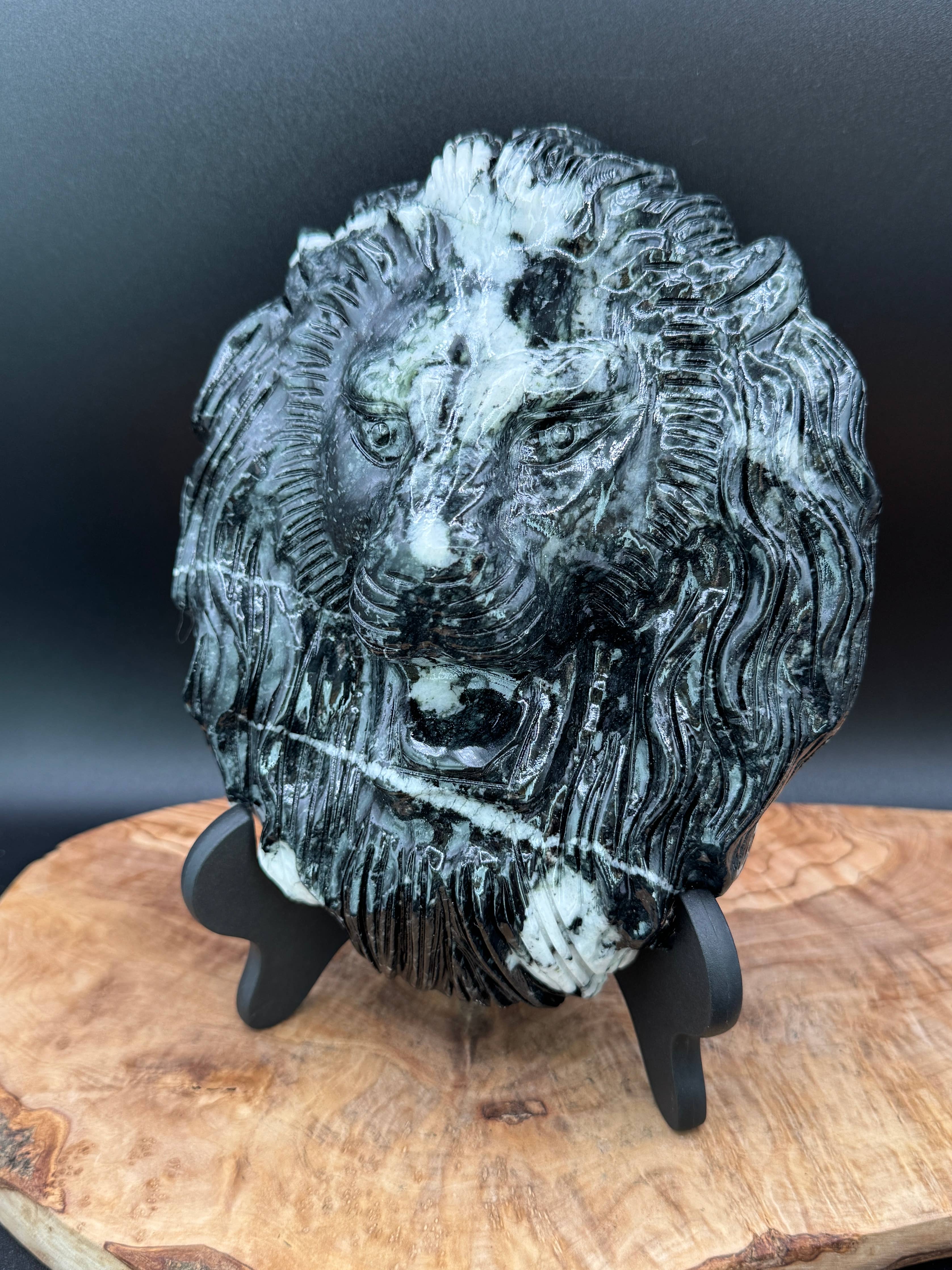 Jasper Leo Lion head carving w/ stand 4.3 lb