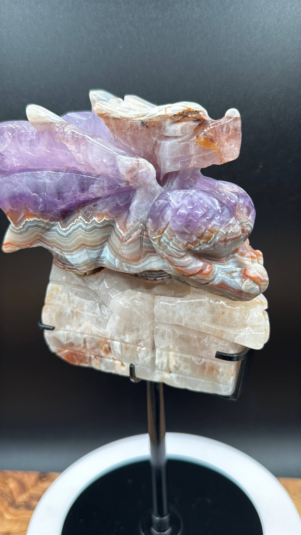 Amethyst Lace Agate Dragon Carving on Stand  2 lb Display Piece
