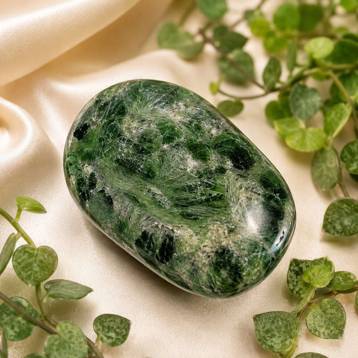 Diopside Palm Stone | Polished Green Diopside Worry Stone | Exact Piece