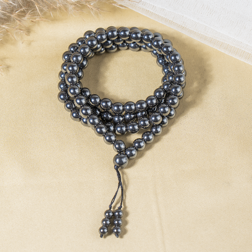 Hematite 108-Bead Mala Necklace | Meditation Prayer Beads | 8mm Gemstone Mala