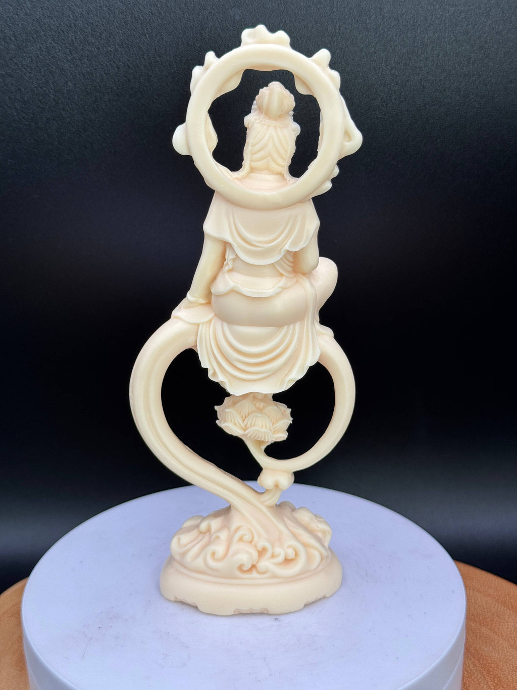 Palm nut (Tagua) Guan Yin w/ Lotus & flames 6.8"