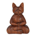 Meditating Wooden Cat Figurine | Hand-Carved Zen Cat Décor | Yoga Cat Statue