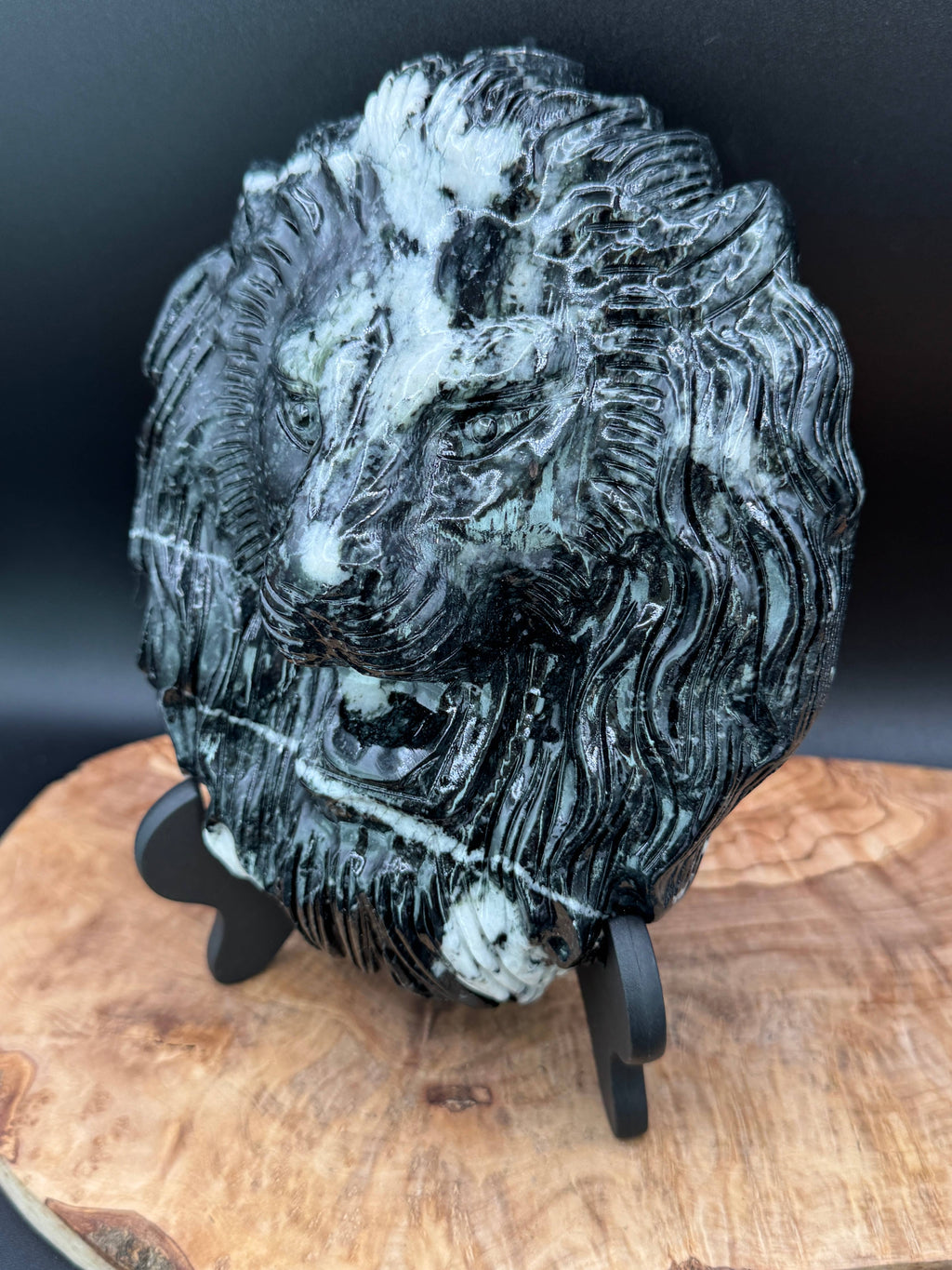Jasper Leo Lion head carving w/ stand 4.3 lb