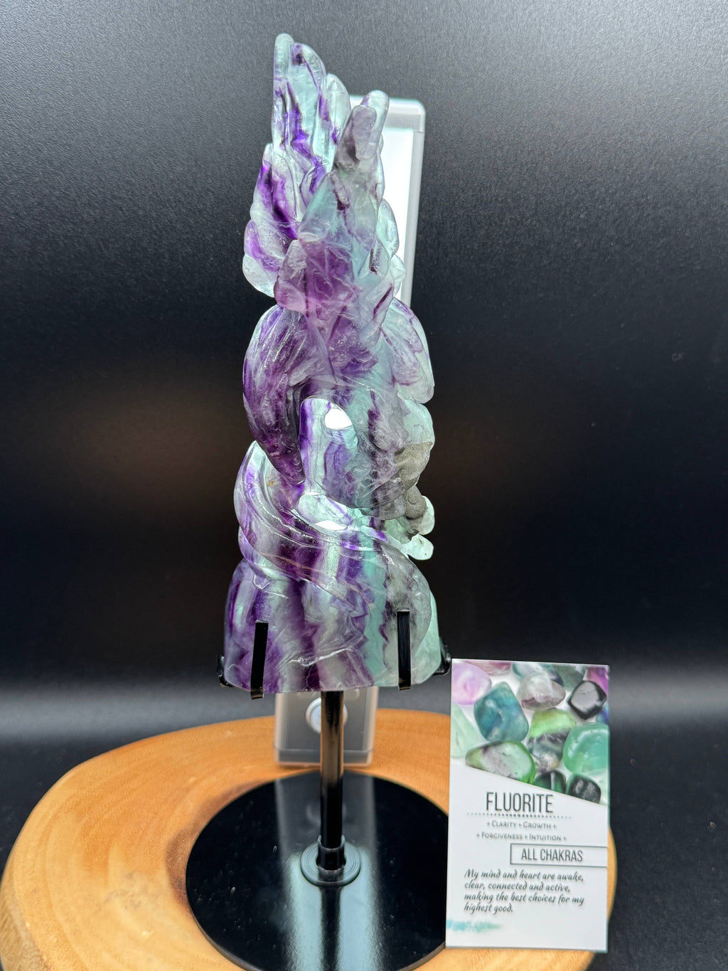 Rainbow Fluorite Eagle & Snake Carving