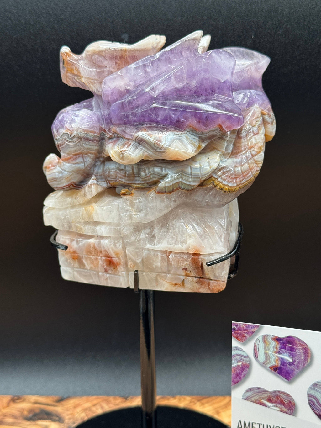 Amethyst Lace Agate Dragon Carving on Stand  2 lb Display Piece