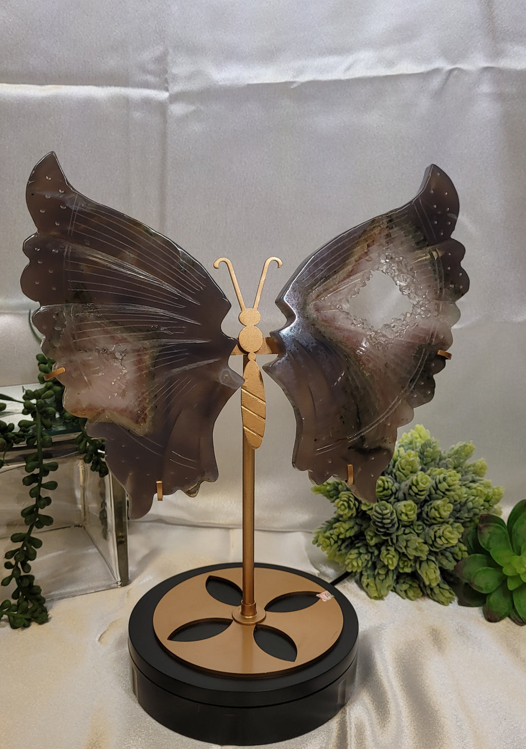 Druzy Agate Large Butterfly Wings on stand