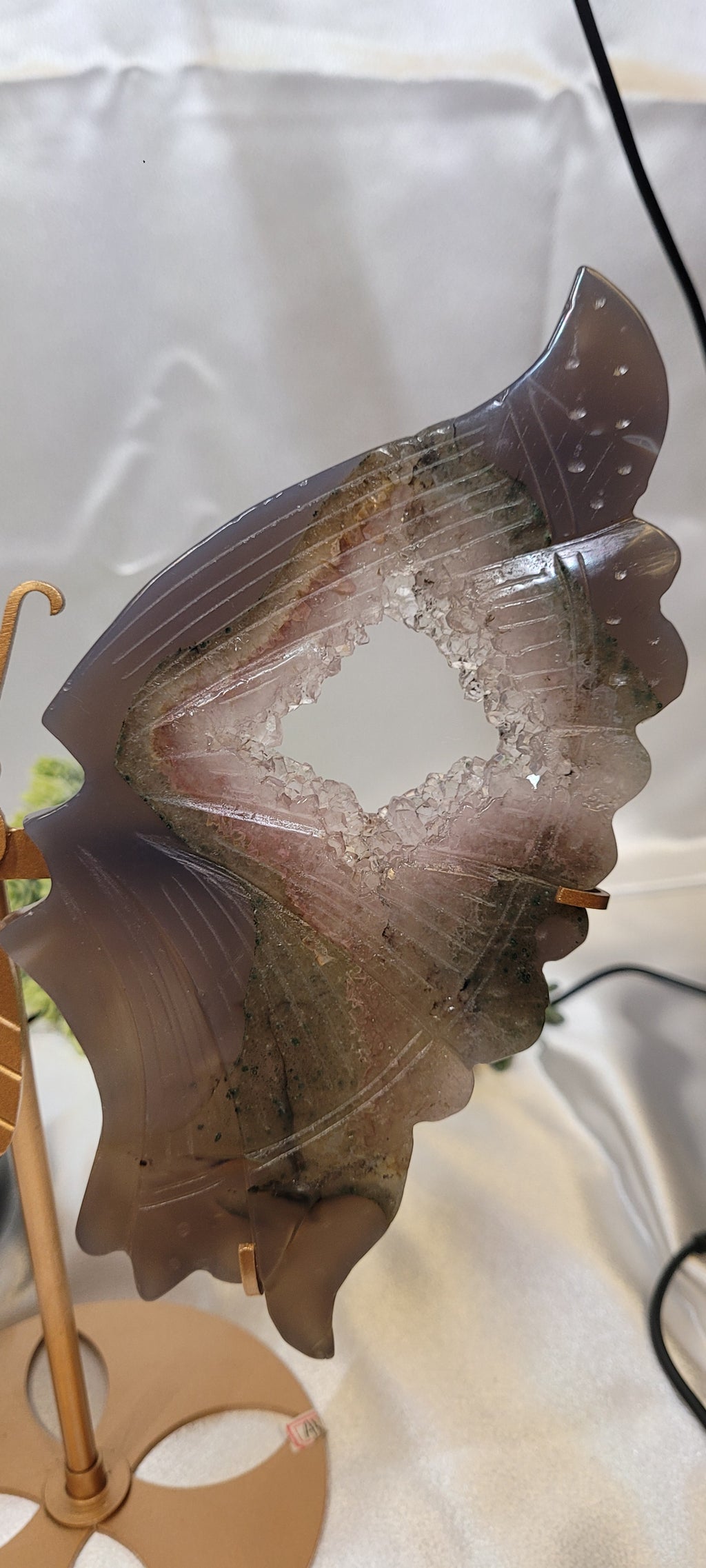Druzy Agate Large Butterfly Wings on stand