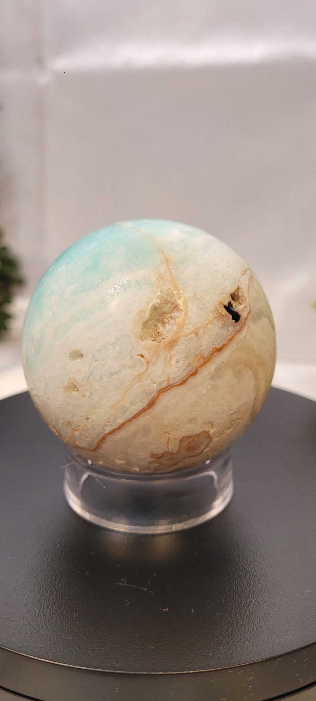 Caribbean Calcite Sphere ~Seafoam Veil