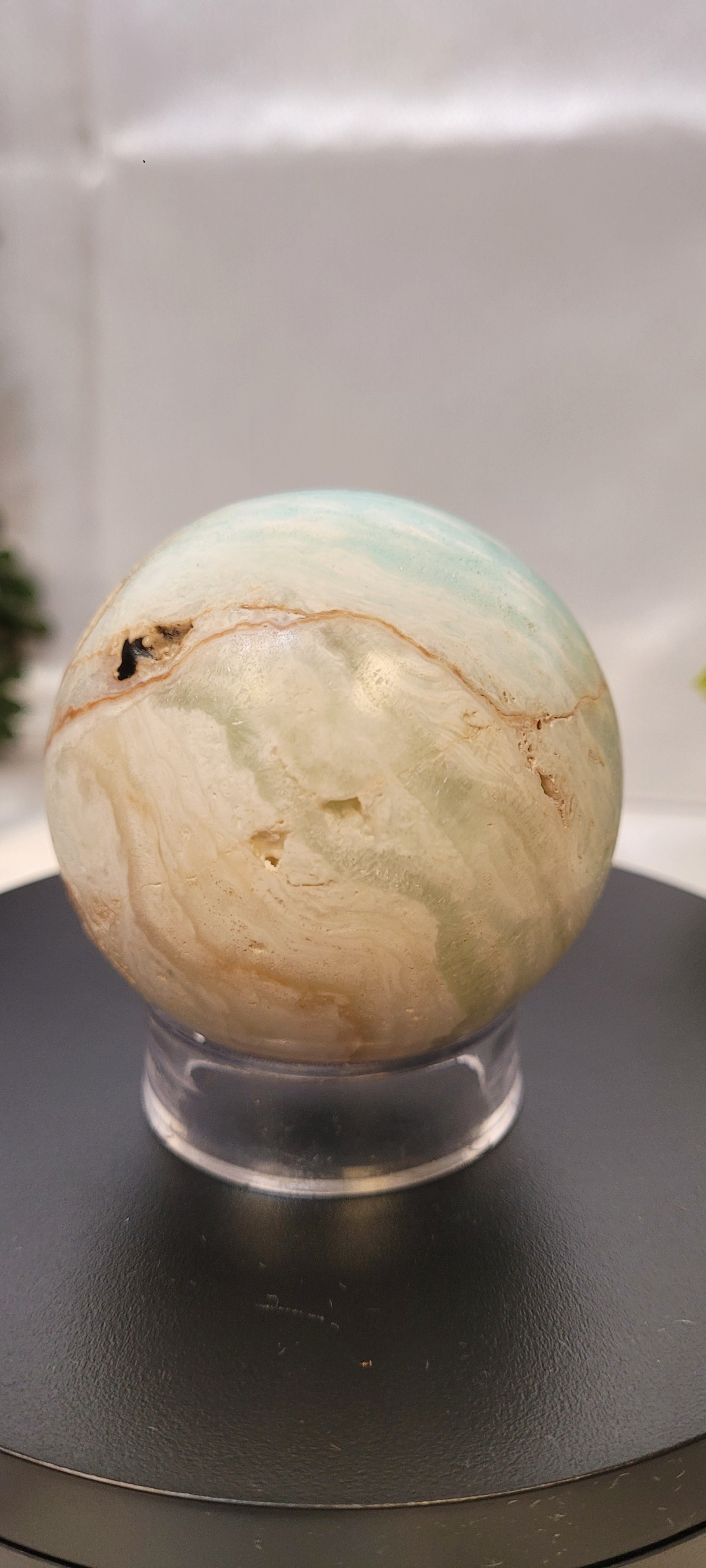 Caribbean Calcite Sphere ~Seafoam Veil