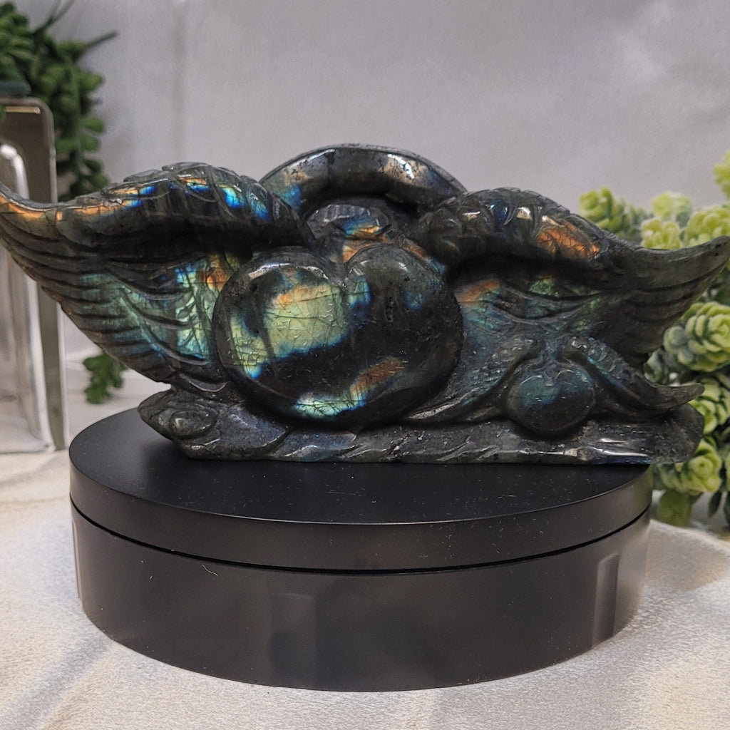 Labradorite Heart Carving ~Celestial Wings •