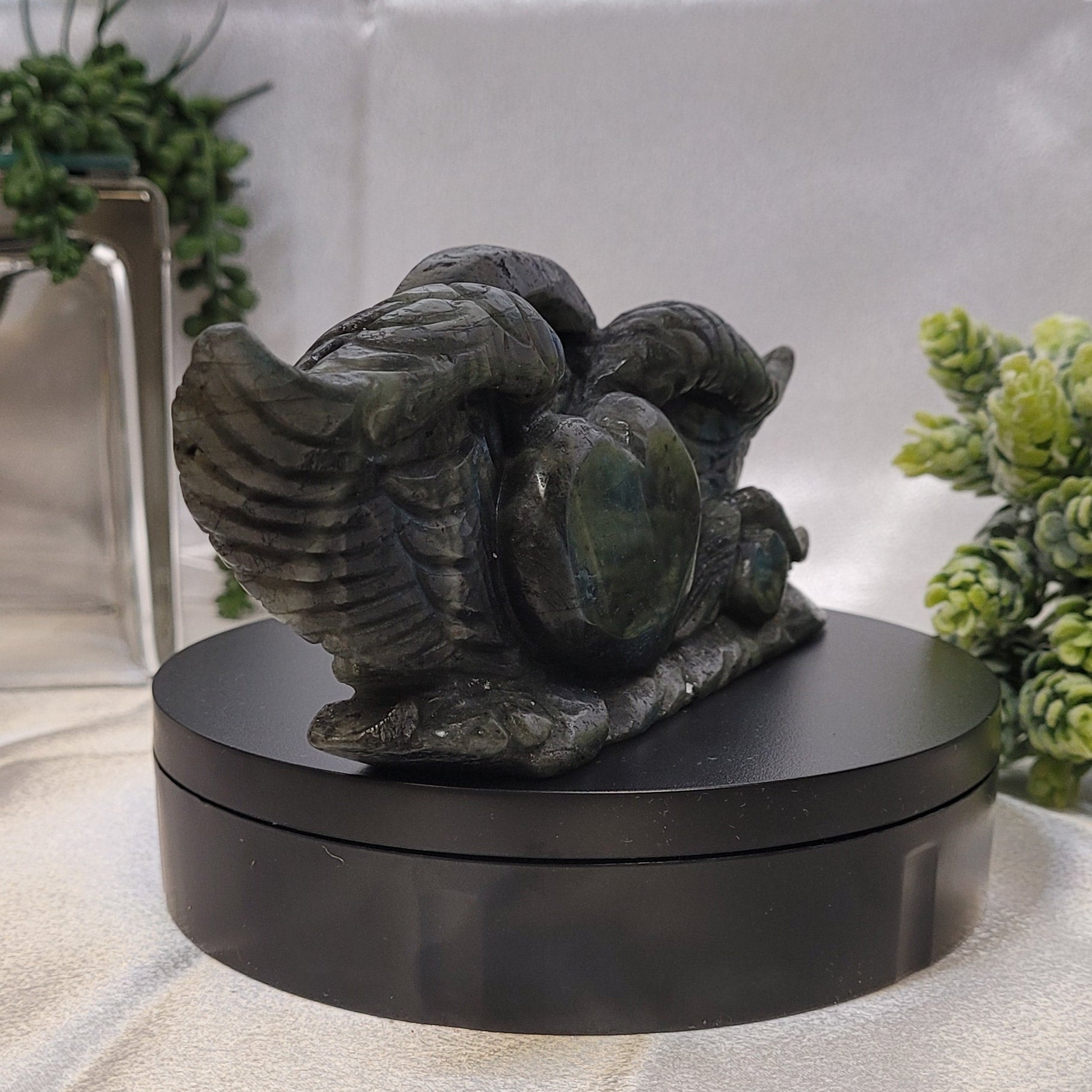 Labradorite Heart Carving ~Celestial Wings •