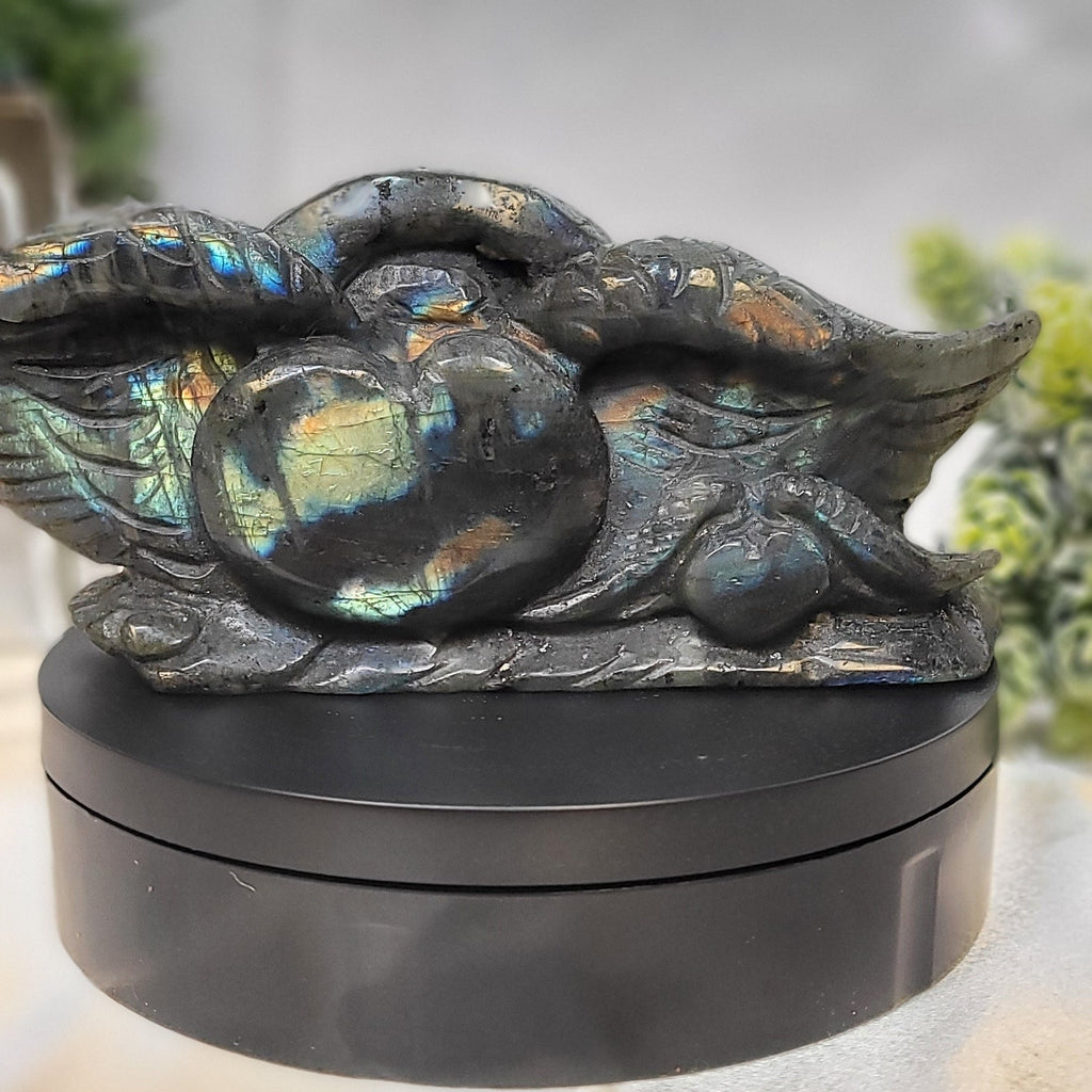 Labradorite Heart Carving ~Celestial Wings •