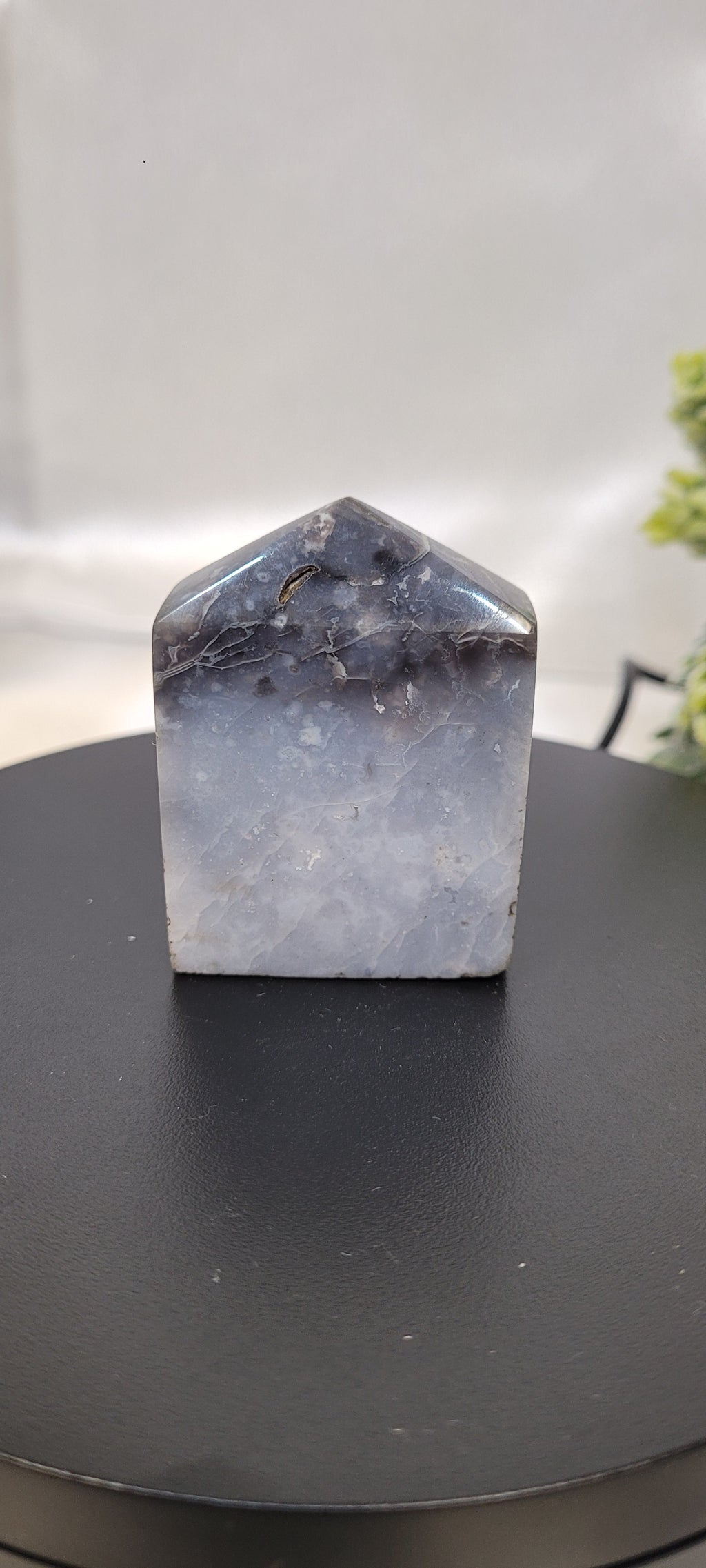 Blue Plume Agate Tower ~ Seafoam Veil