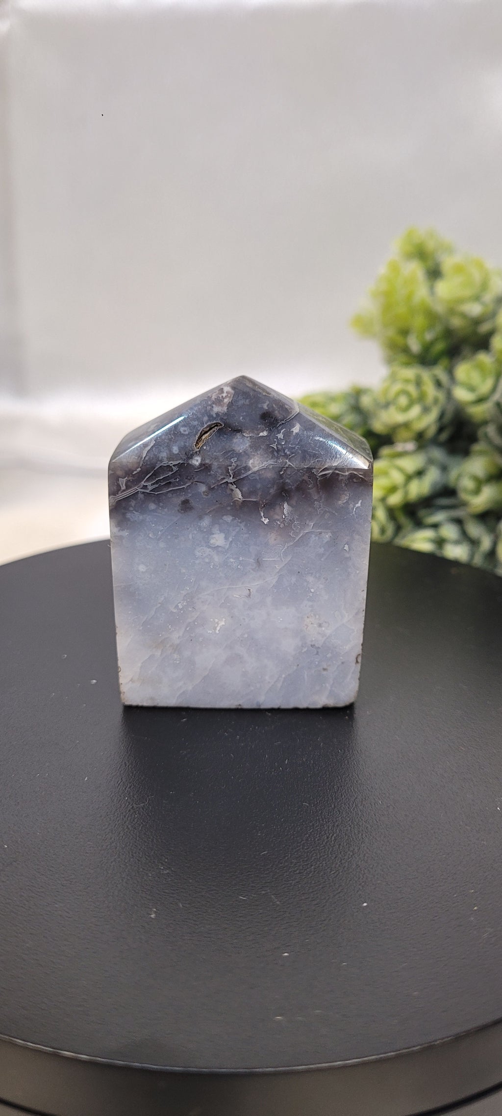 Blue Plume Agate Tower ~ Seafoam Veil