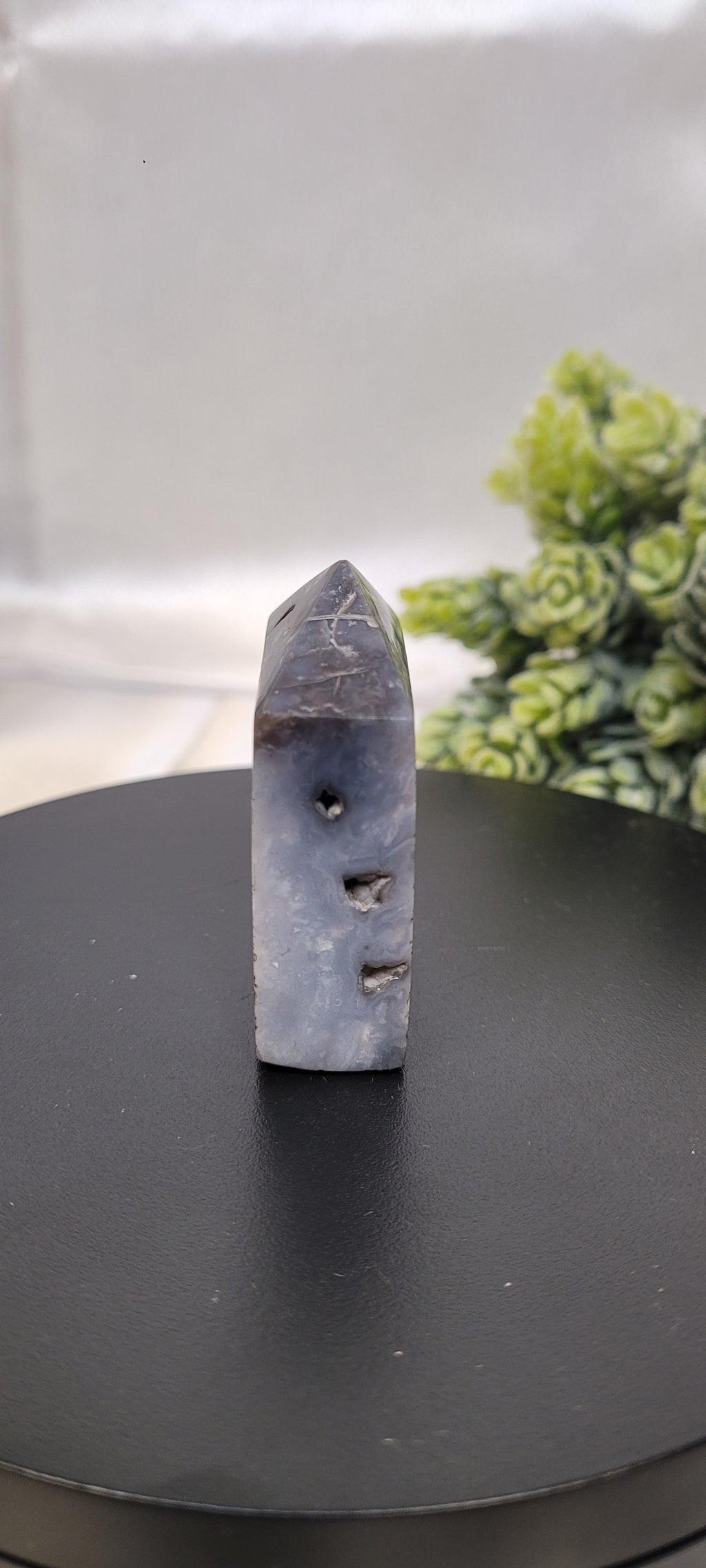 Blue Plume Agate Tower ~ Seafoam Veil