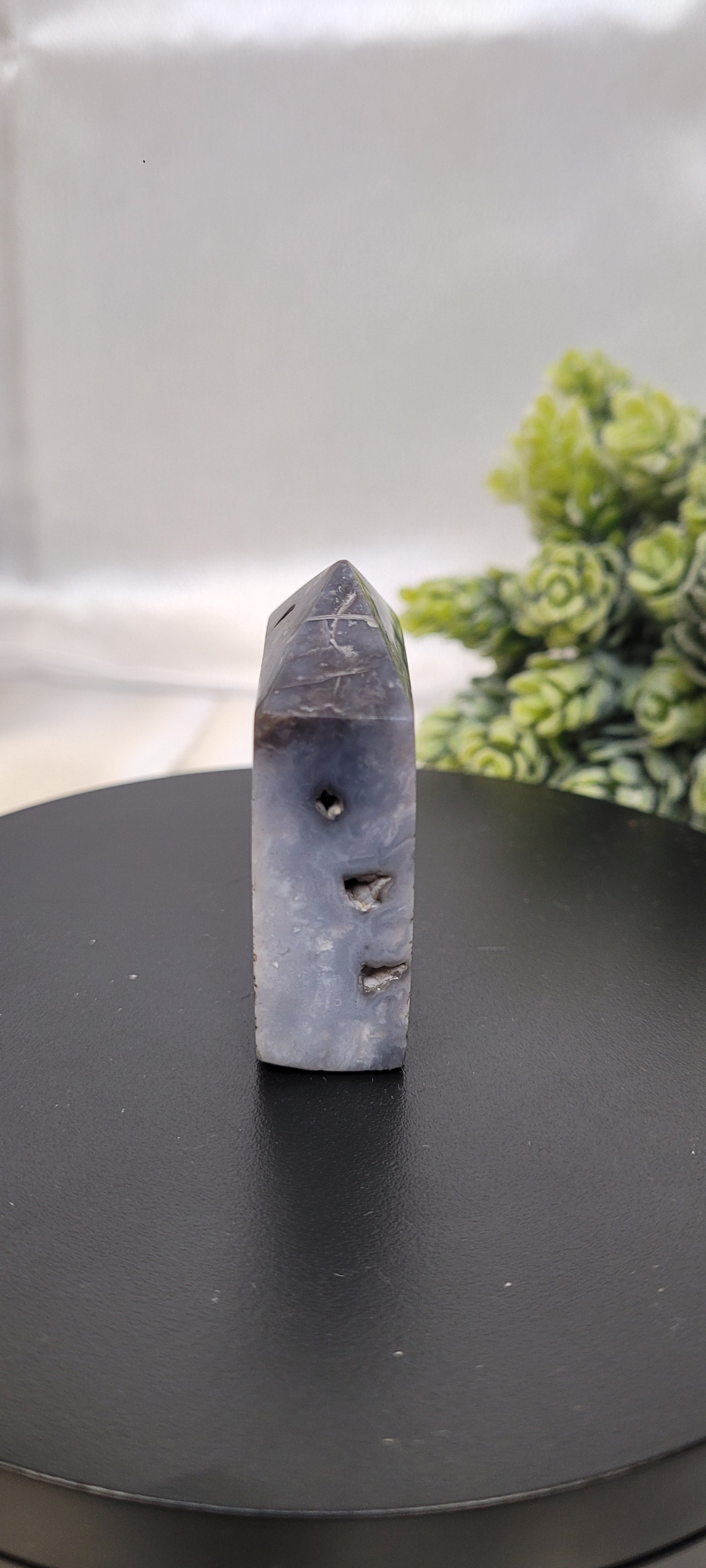 Blue Plume Agate Tower ~ Seafoam Veil