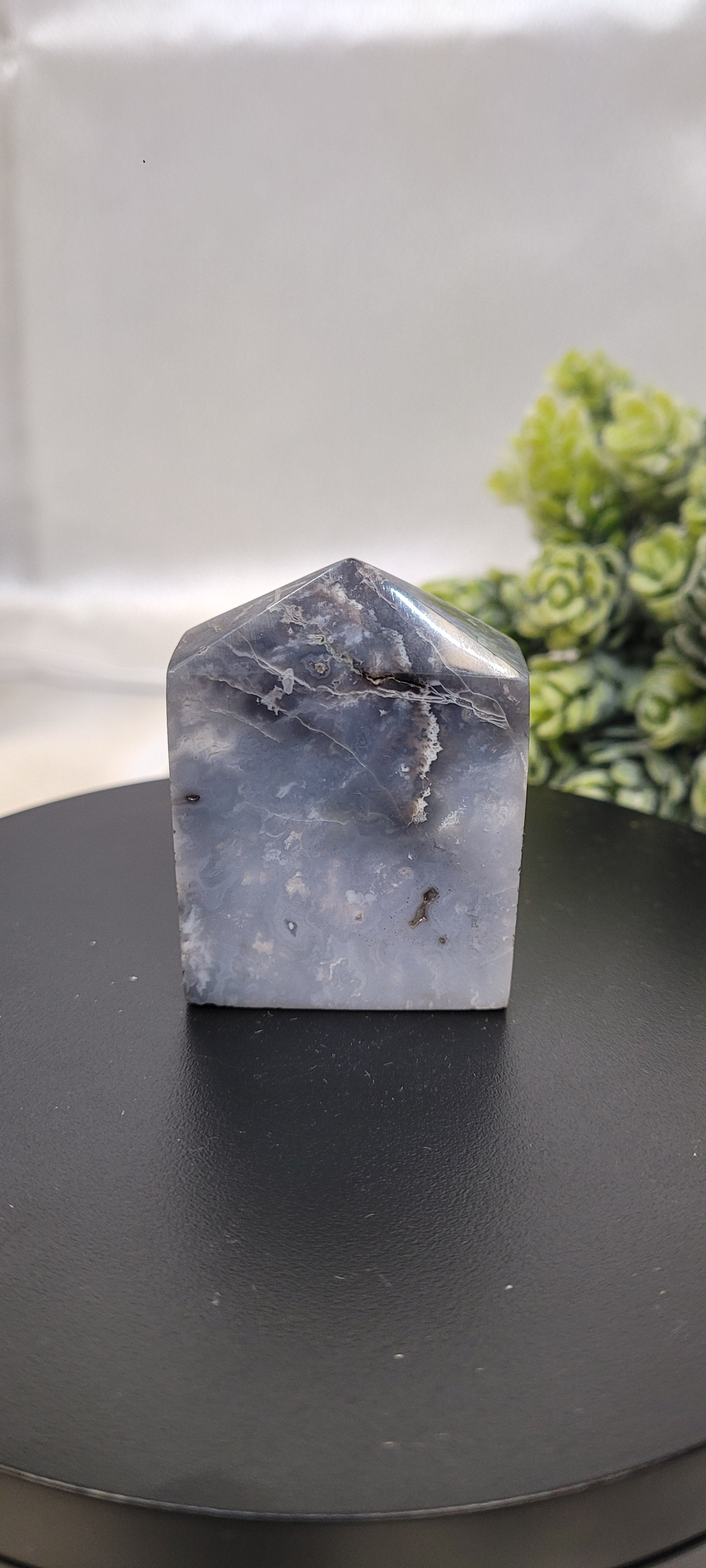 Blue Plume Agate Tower ~ Seafoam Veil