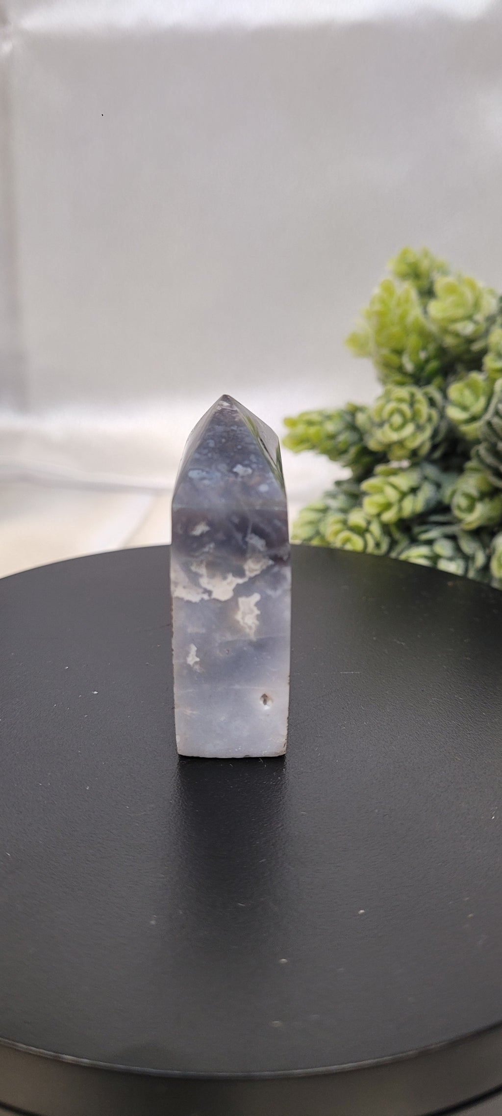 Blue Plume Agate Tower ~ Seafoam Veil