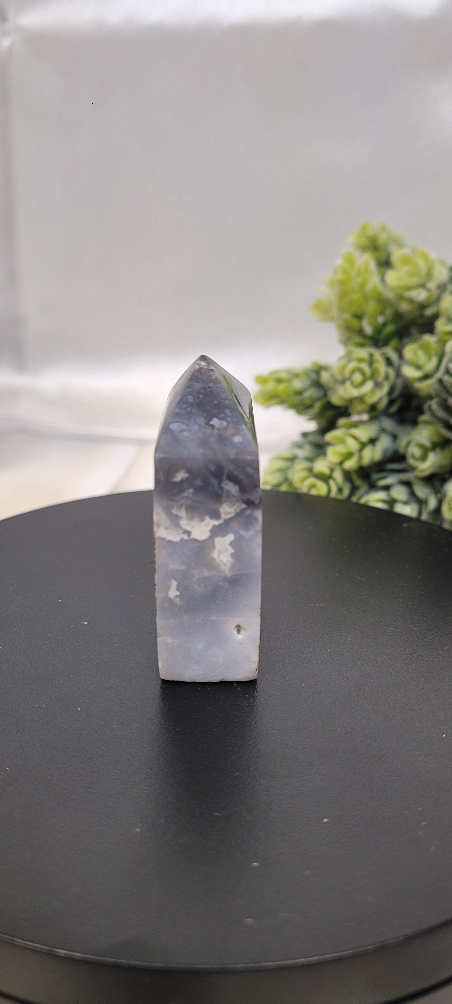 Blue Plume Agate Tower ~ Seafoam Veil