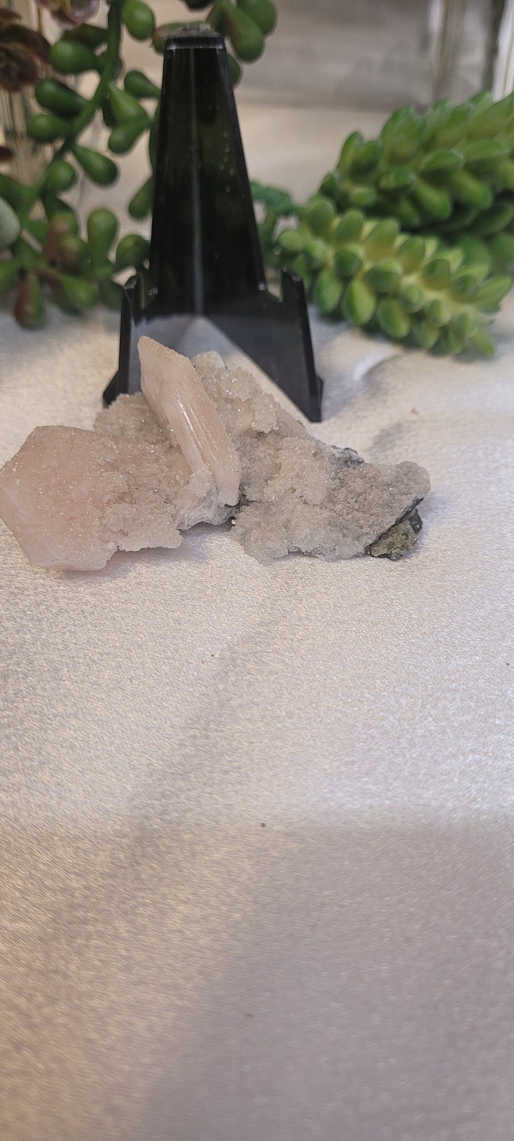 Peach Stilbite on Druzy Quartz Mini Specimen