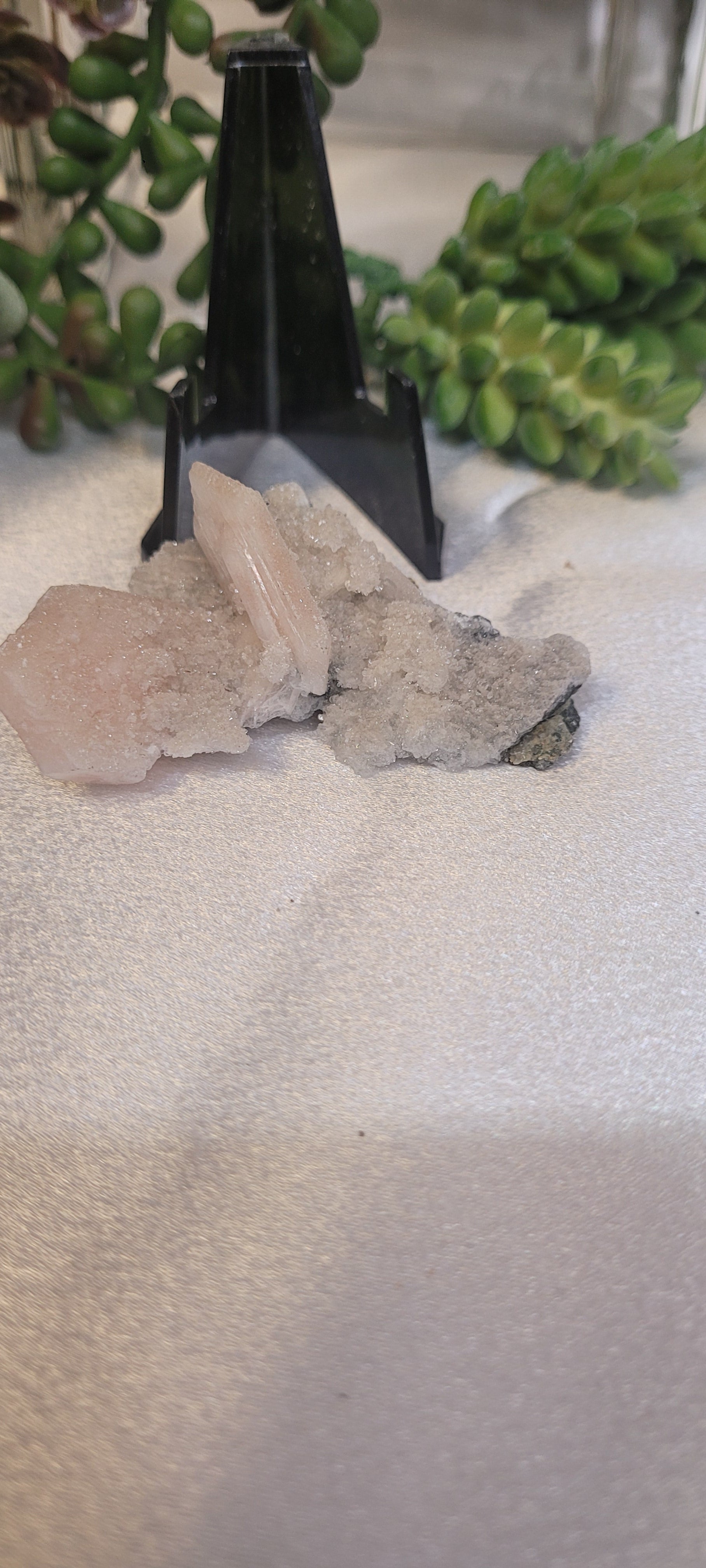 Peach Stilbite on Druzy Quartz Mini Specimen