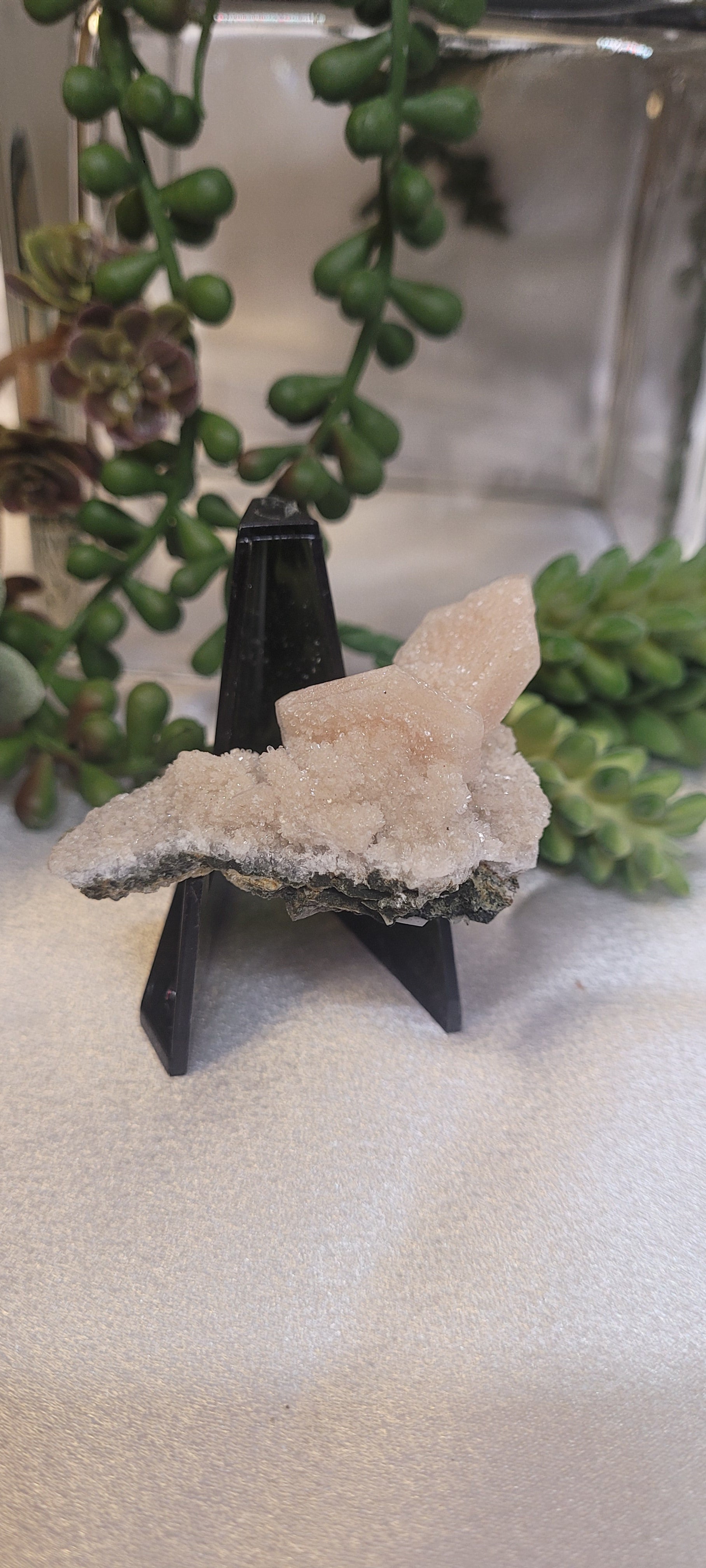 Peach Stilbite on Druzy Quartz Mini Specimen