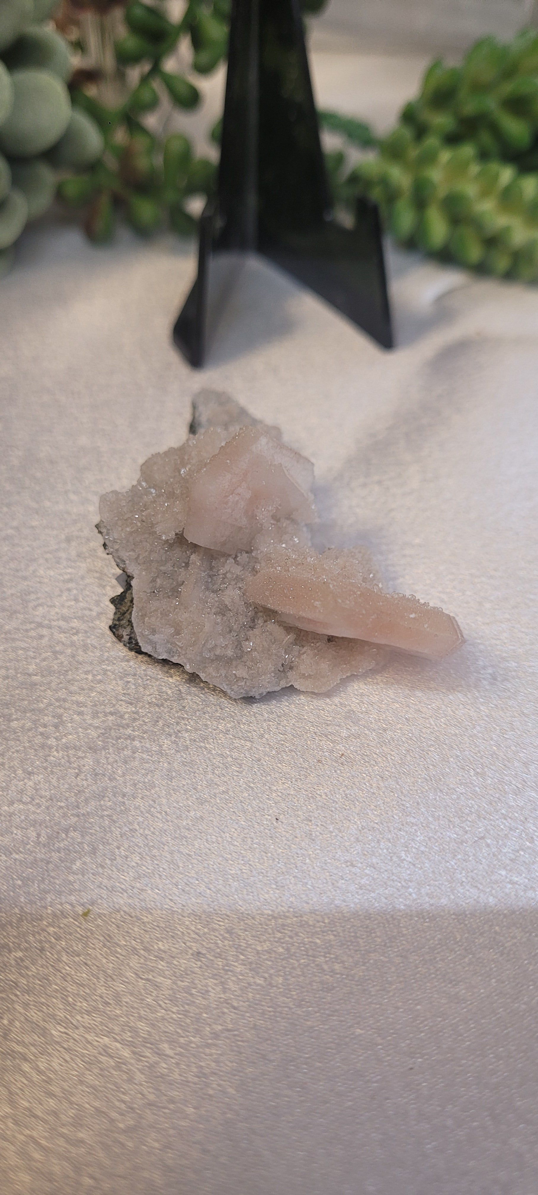 Peach Stilbite on Druzy Quartz Mini Specimen