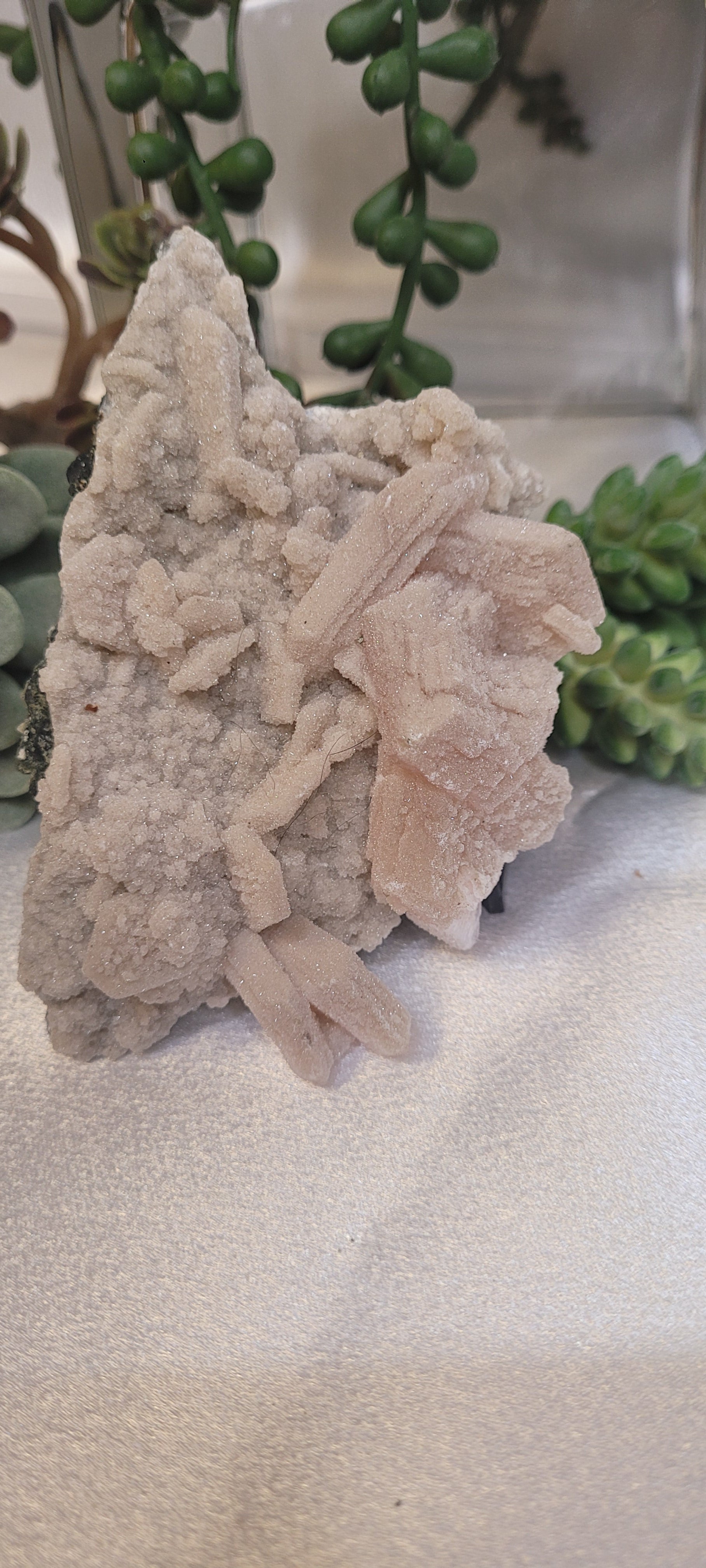 Peach Stilbite & Druzy Quartz Specimen