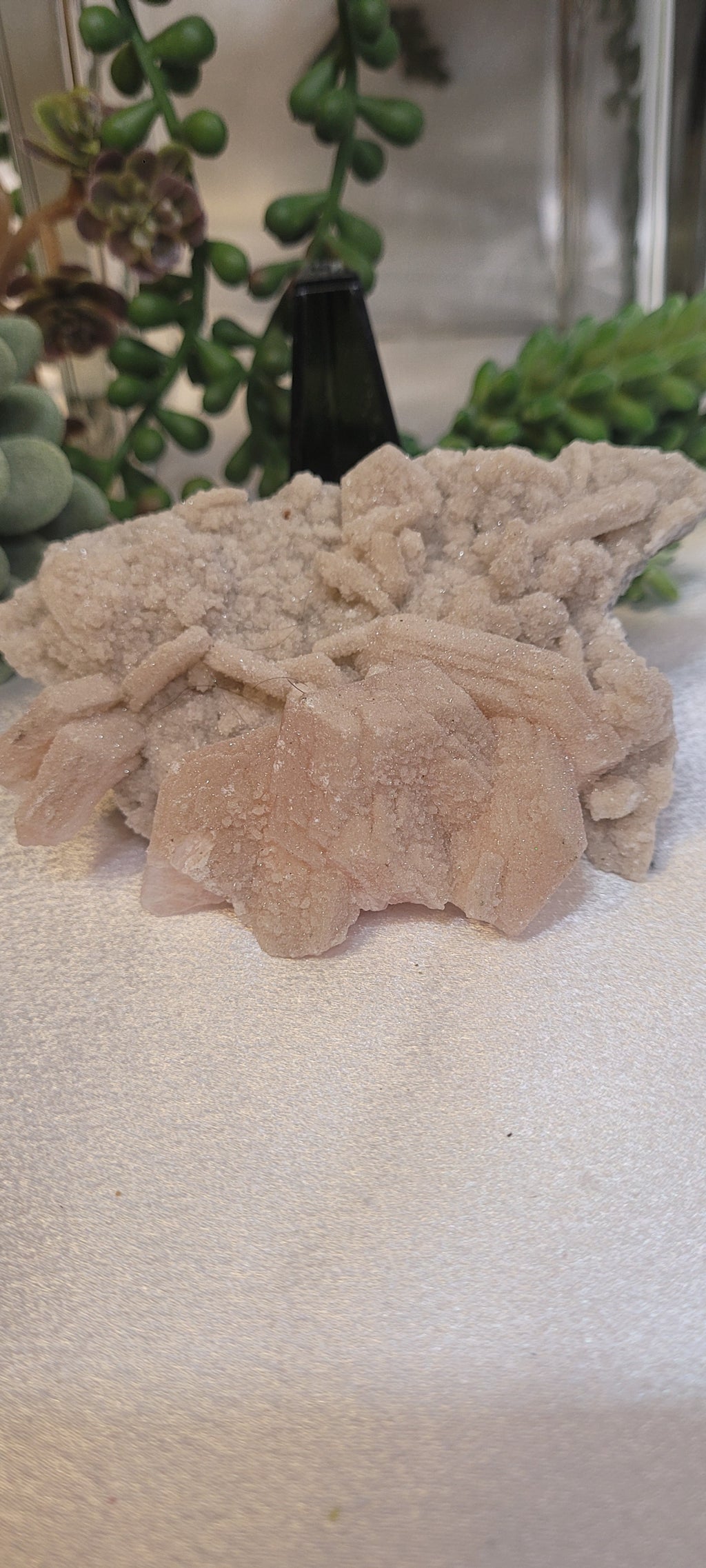 Peach Stilbite & Druzy Quartz Specimen