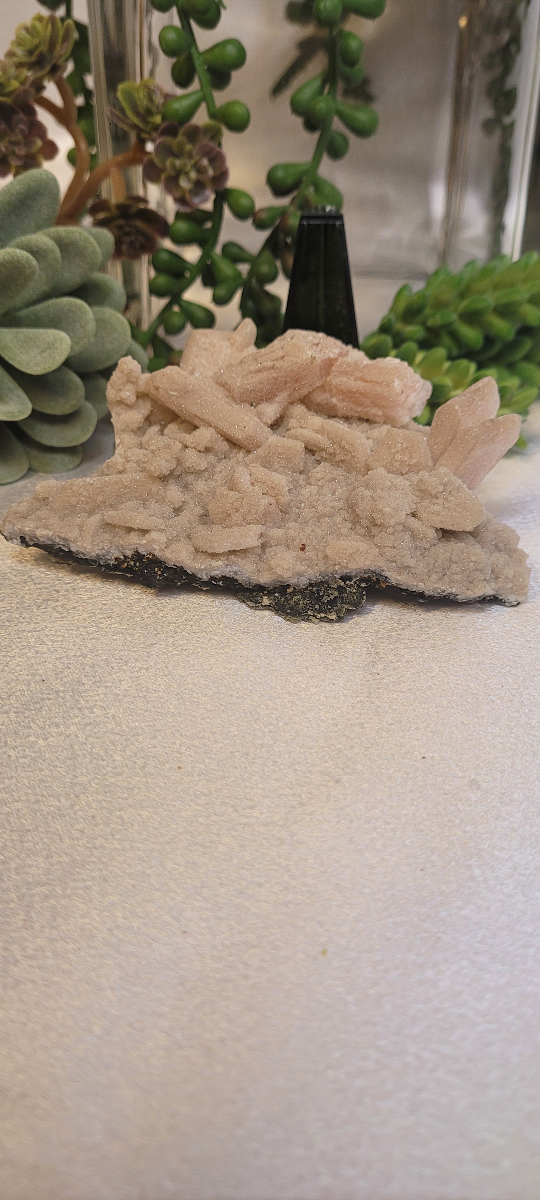 Peach Stilbite & Druzy Quartz Specimen