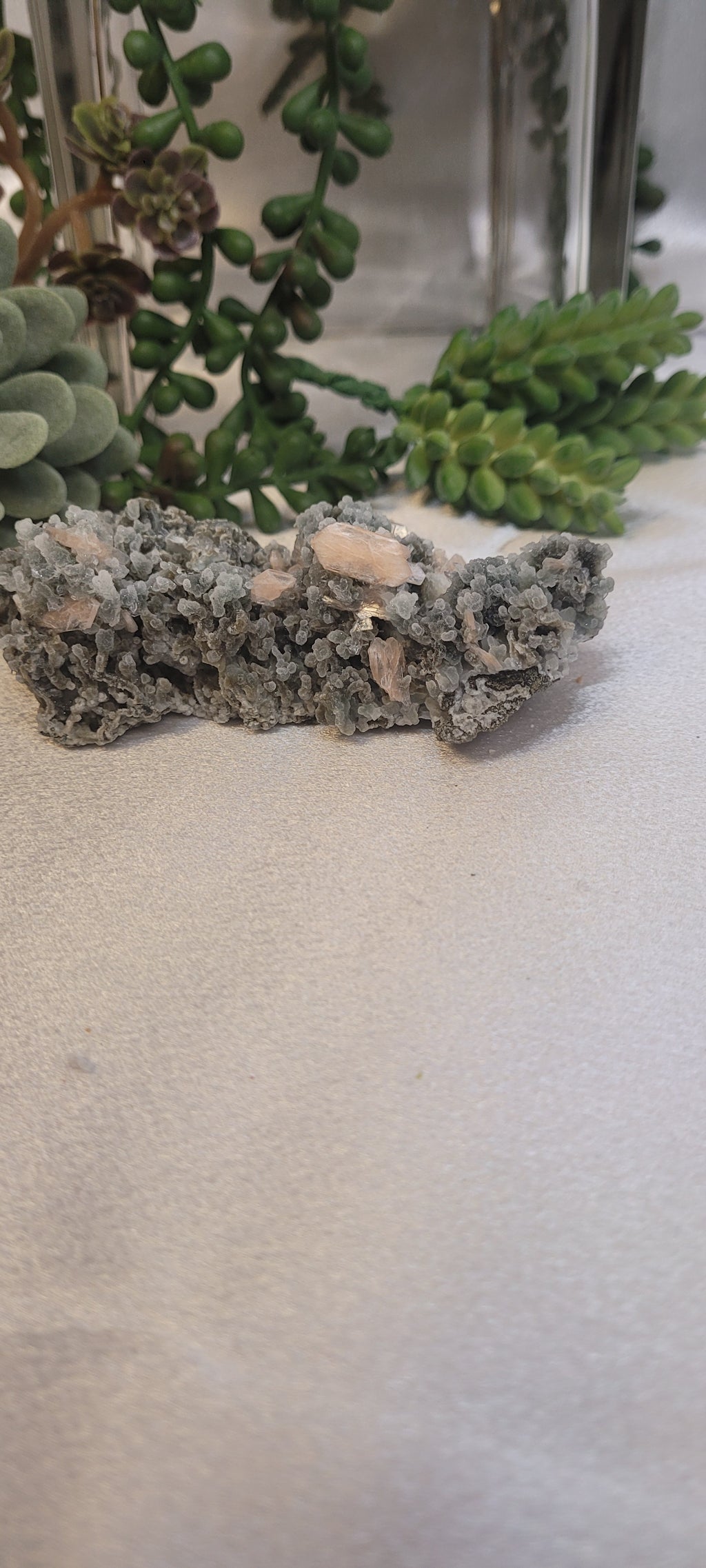 Pink Stilbite on Druzy Chalcedony Specimen