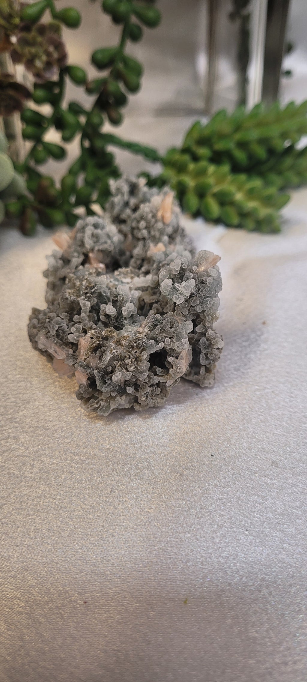 Pink Stilbite on Druzy Chalcedony Specimen