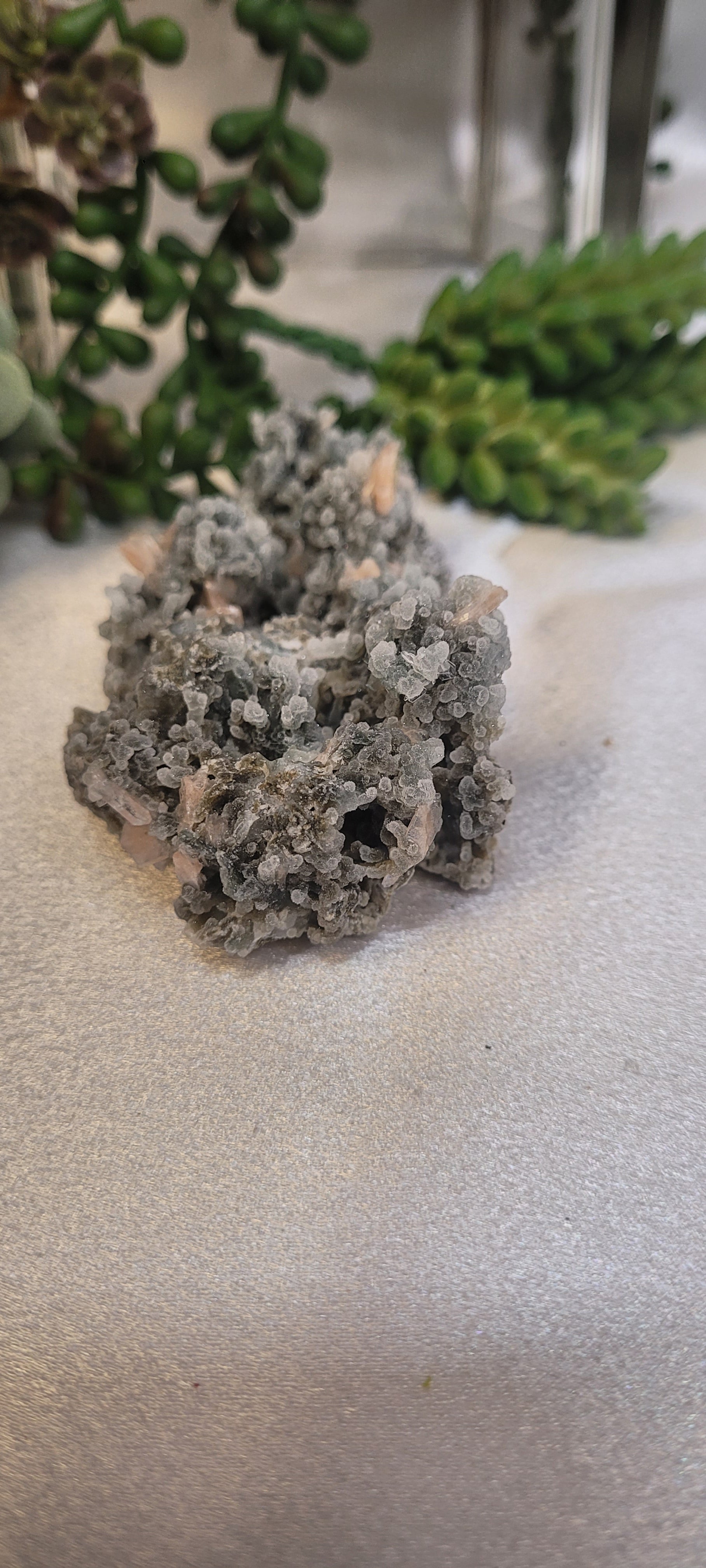 Pink Stilbite on Druzy Chalcedony Specimen