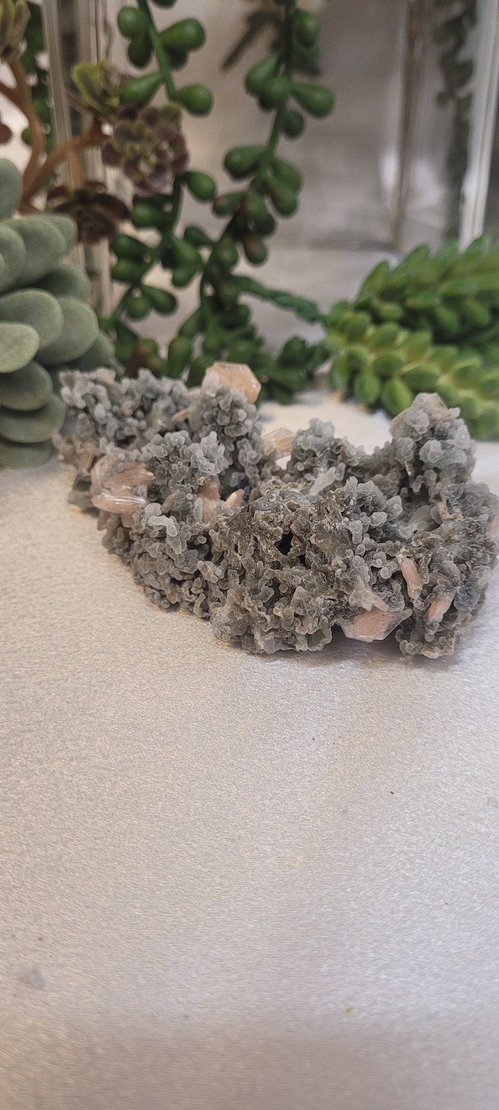 Pink Stilbite on Druzy Chalcedony Specimen