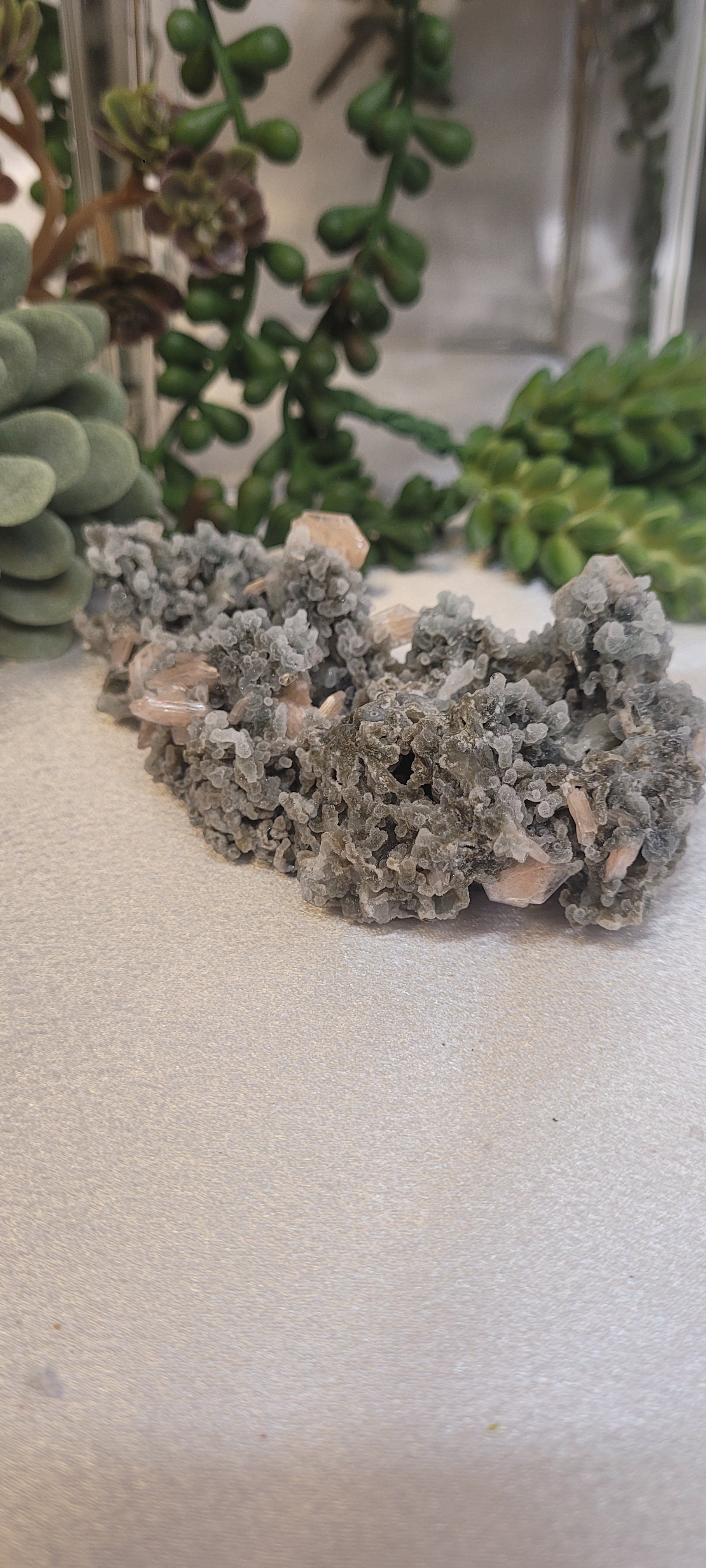 Pink Stilbite on Druzy Chalcedony Specimen