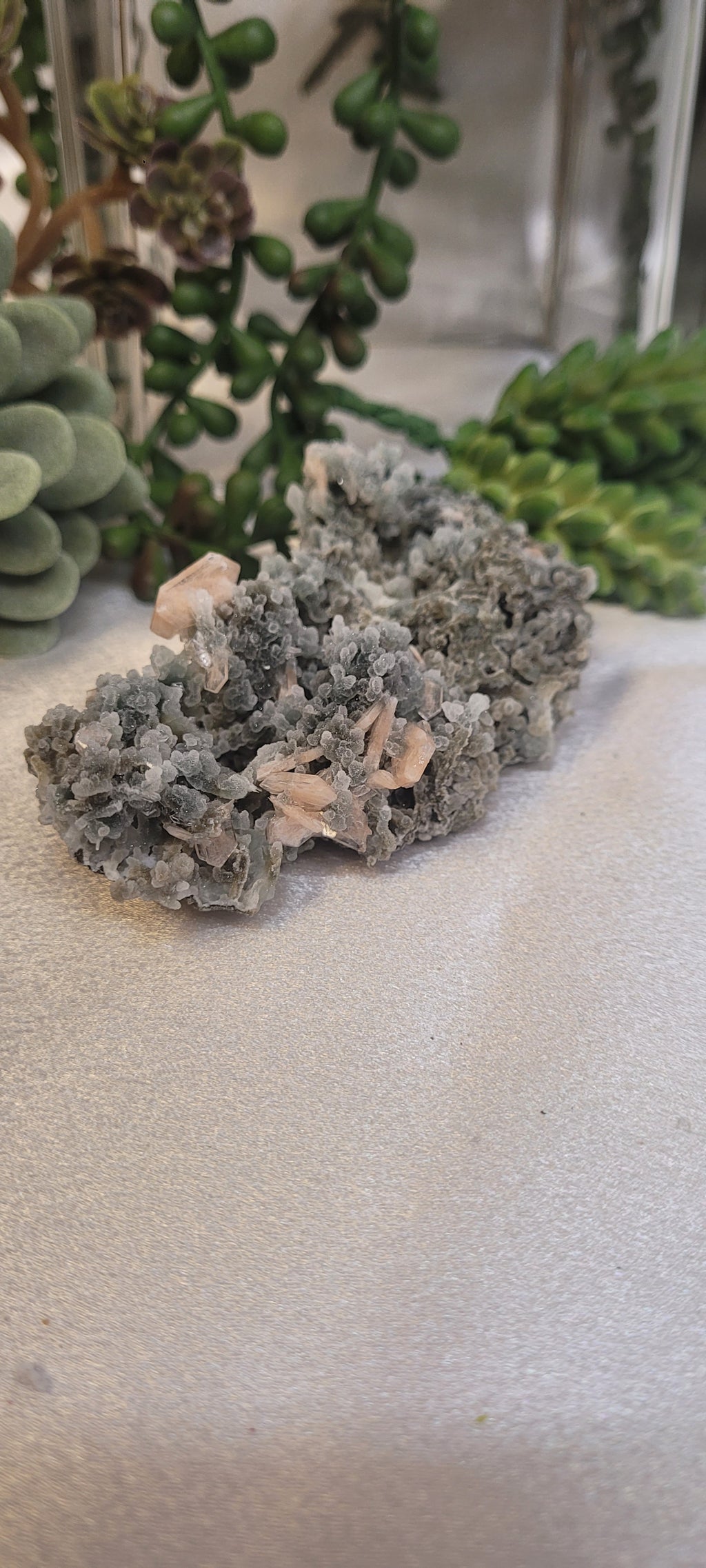 Pink Stilbite on Druzy Chalcedony Specimen