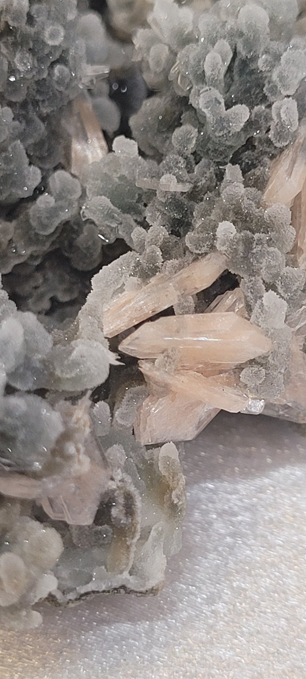Pink Stilbite on Druzy Chalcedony Specimen