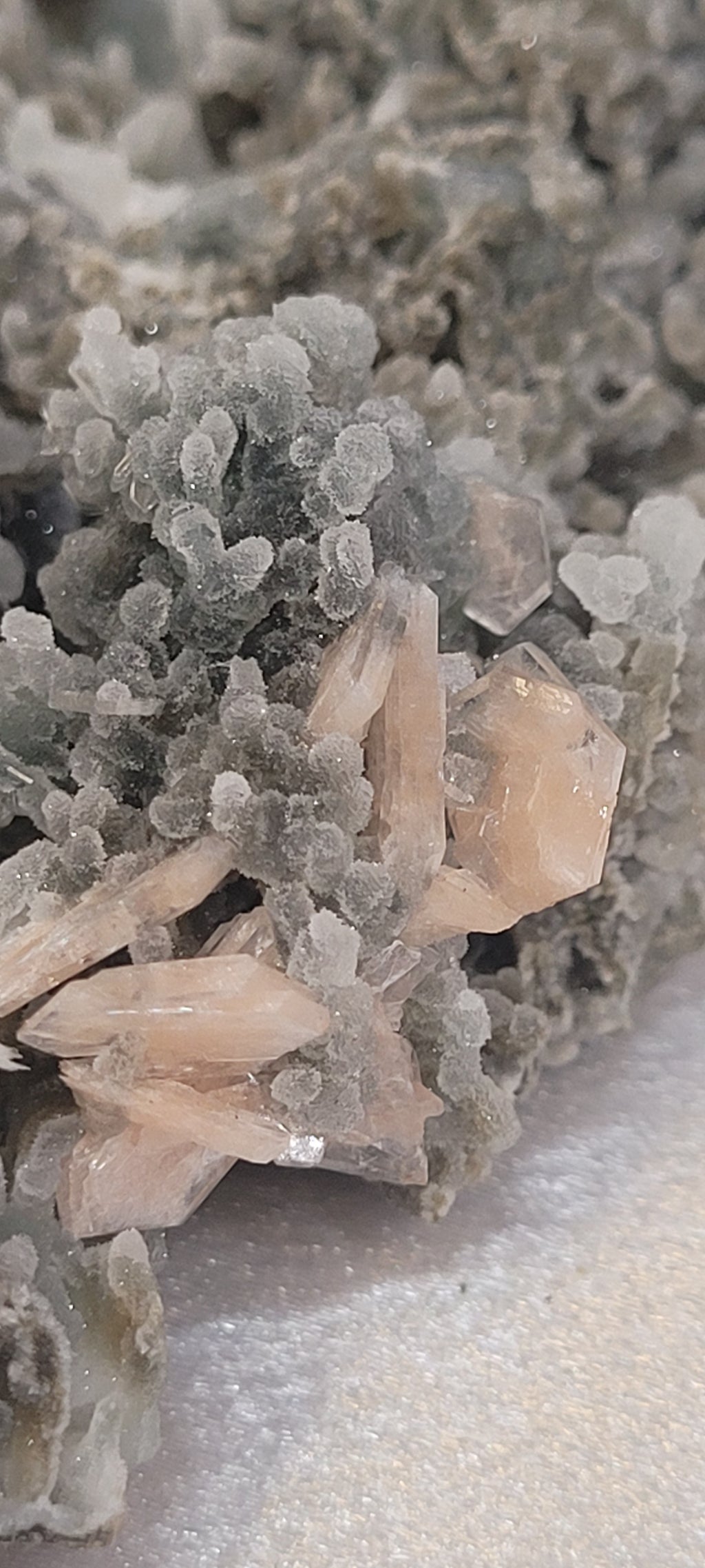 Pink Stilbite on Druzy Chalcedony Specimen
