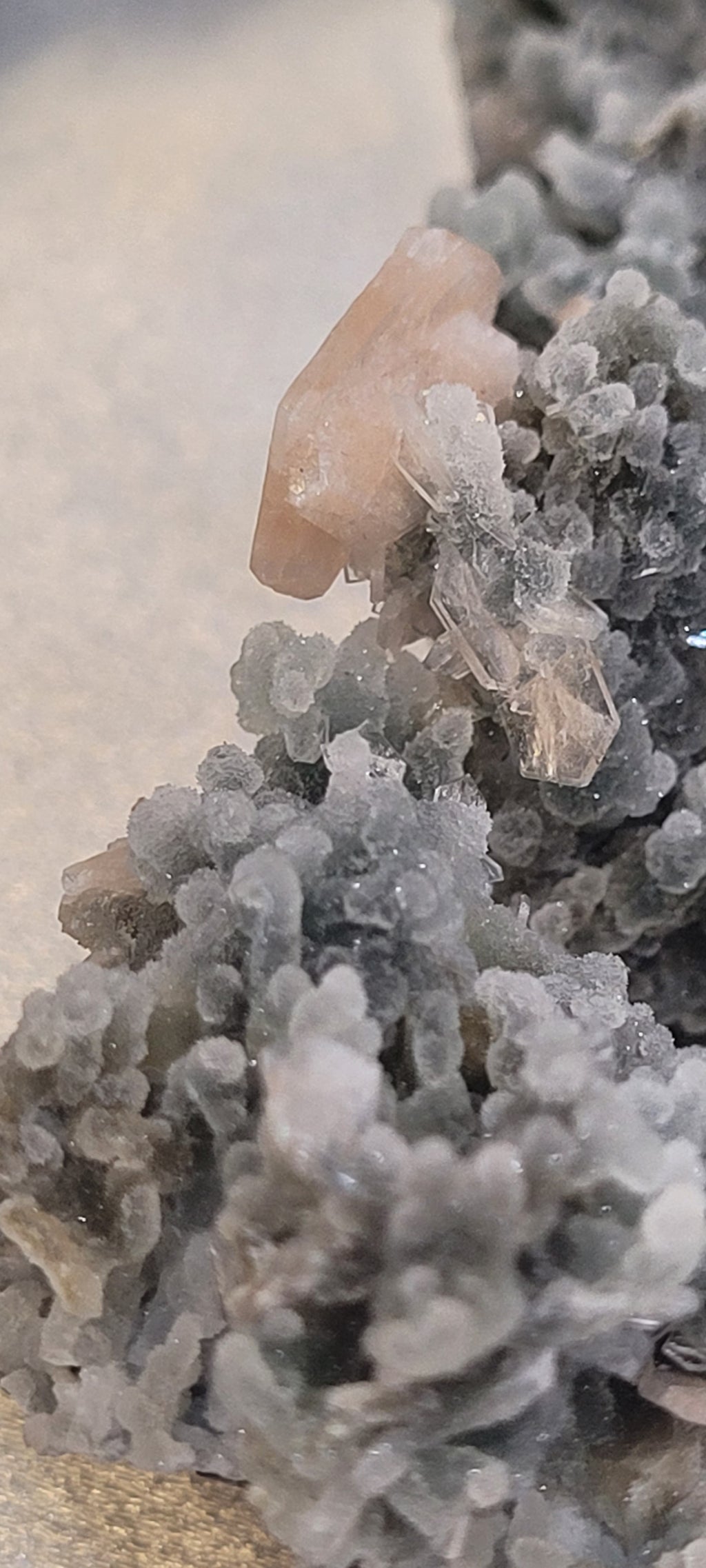 Pink Stilbite on Druzy Chalcedony Specimen
