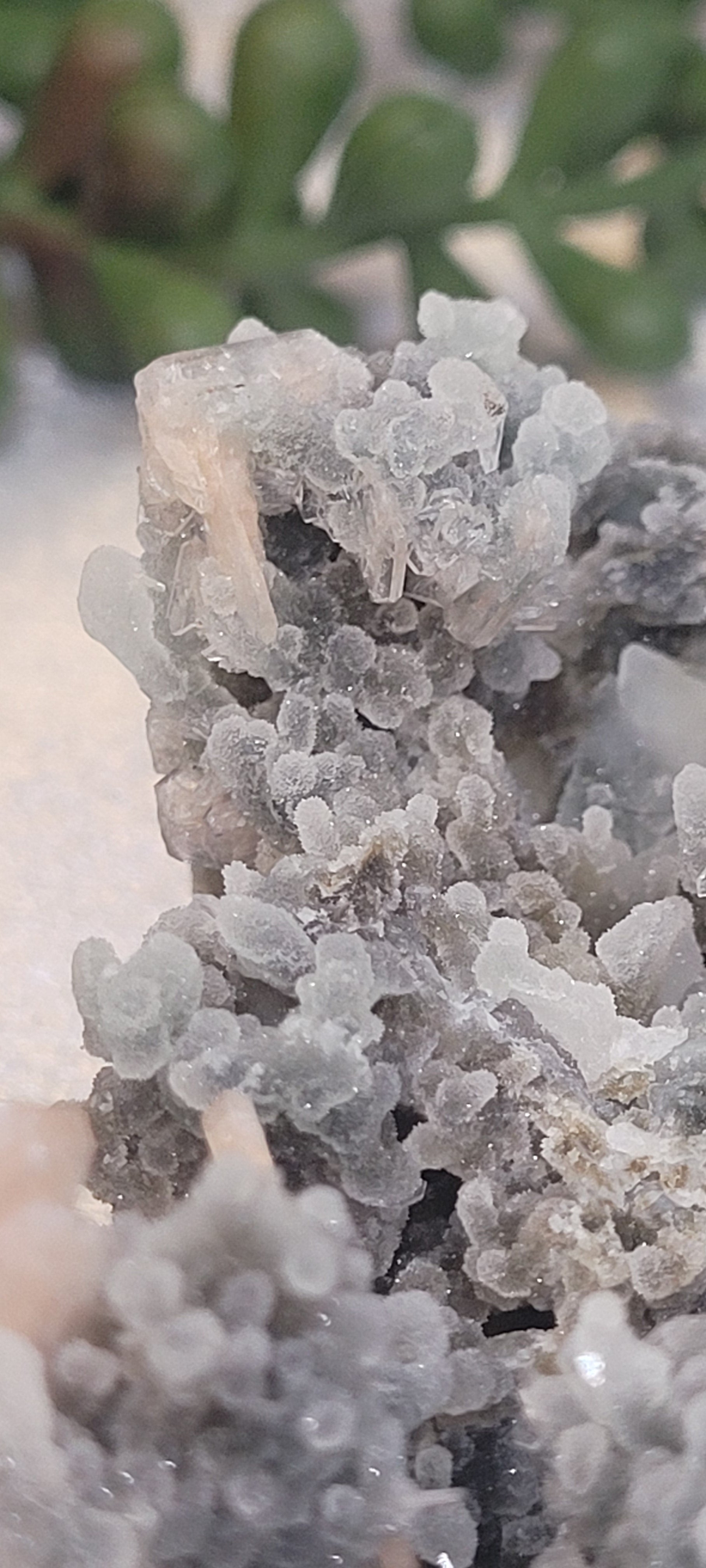 Pink Stilbite on Druzy Chalcedony Specimen