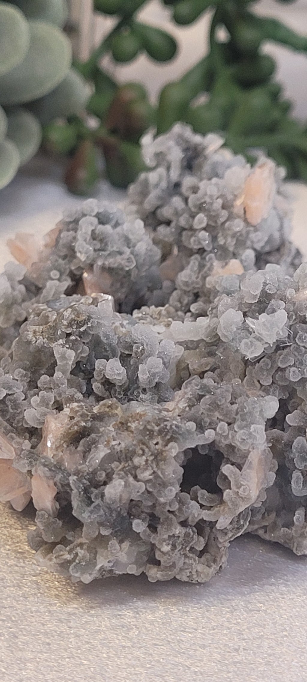 Pink Stilbite on Druzy Chalcedony Specimen