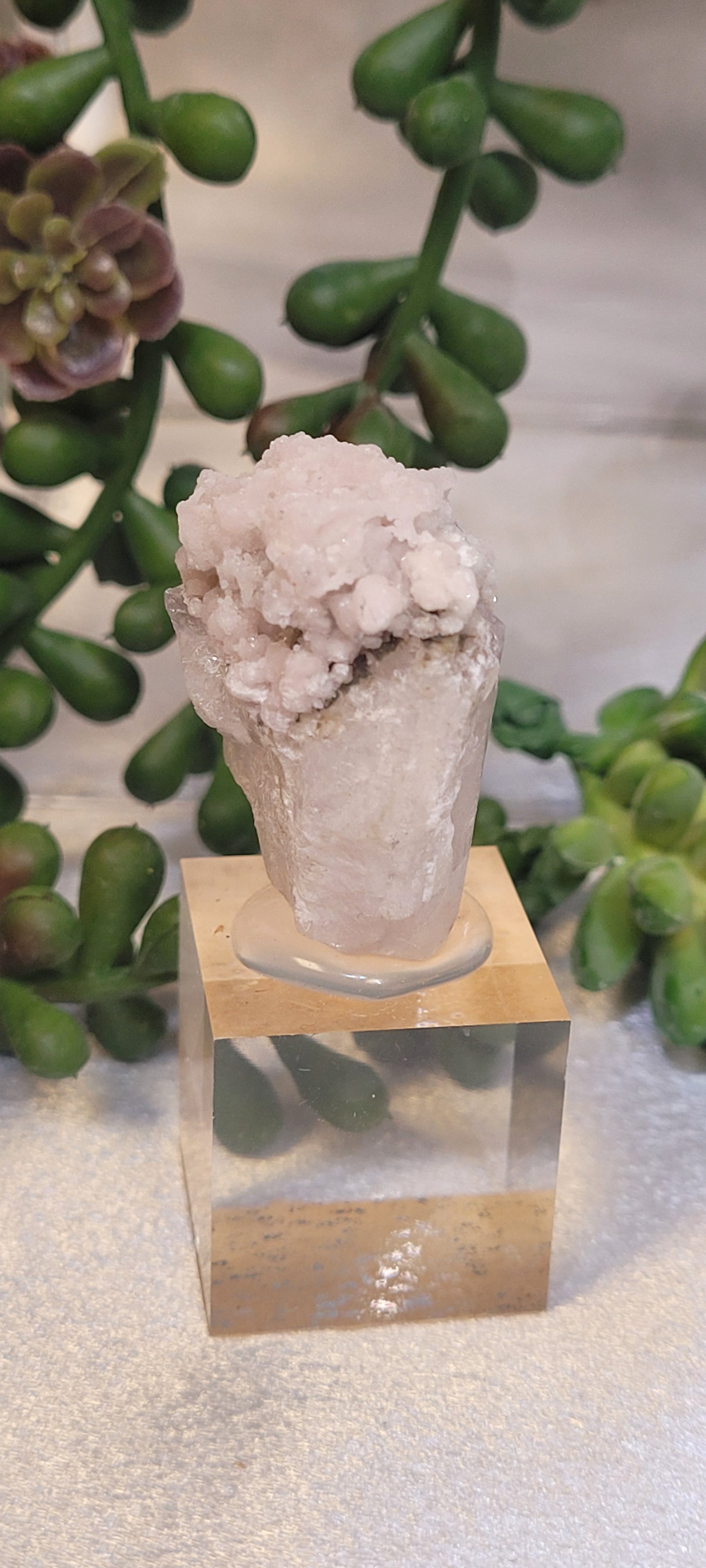 Blush Druzy Quartz Specimen on Acrylic Display Stand